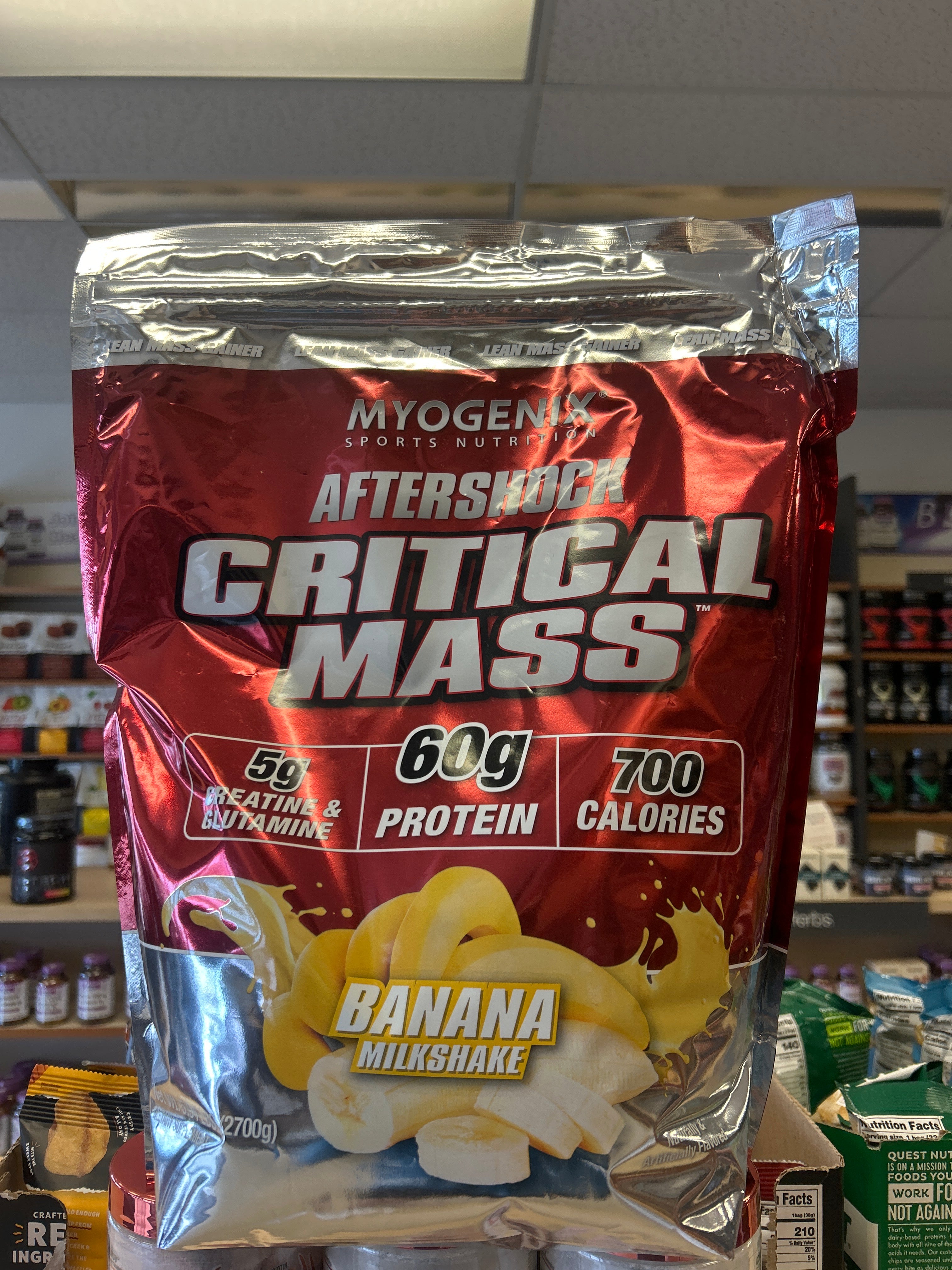 Myogenix AfterShock Critical Mass, Unlimited Muscle Growth | Tasty Zero Lactose Weight Gaining Supplement | Anabolic Whey Protein | Mass Building Waxymaise Carbs | Optimal Ratio of Protein to Carbs | Banana Milkshake - 5.62 LBS