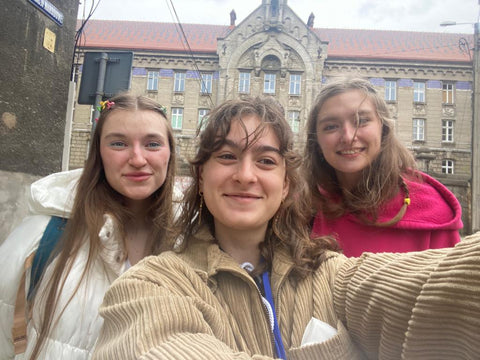 Meeting Jenya on the left, me in the middle, and Vika on the right, Ukrainian Shomirmot that I’ve been working with since the war started