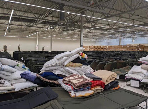 Room with cots where refugees slept 