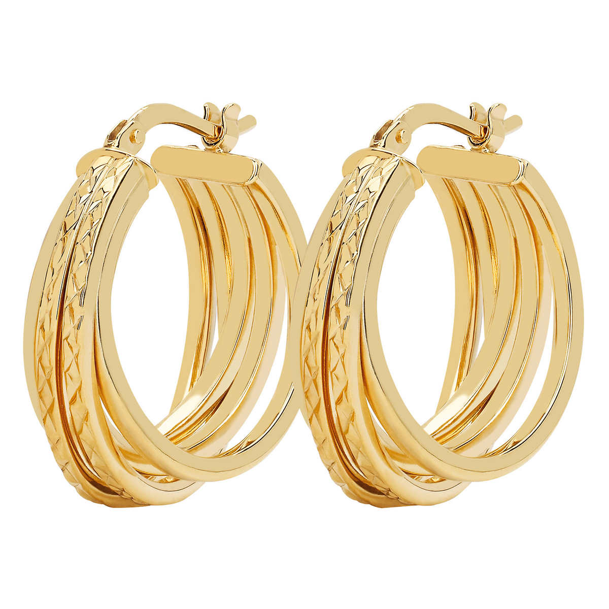 14kt yellow gold diamond cut multi hoop earrings