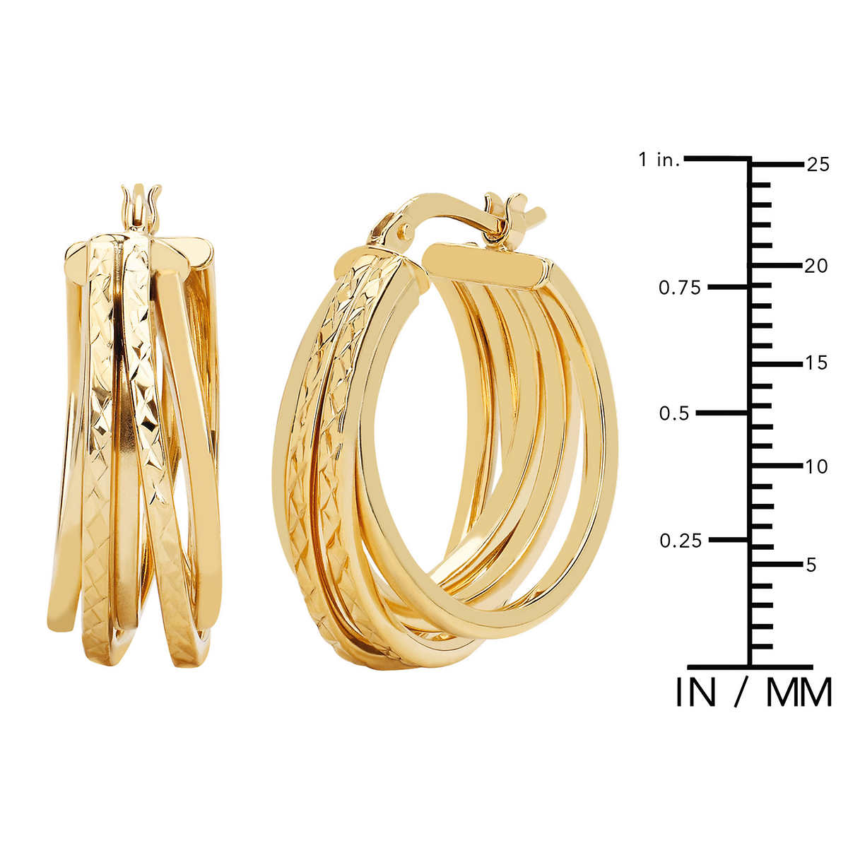 14kt yellow gold diamond cut multi hoop earrings