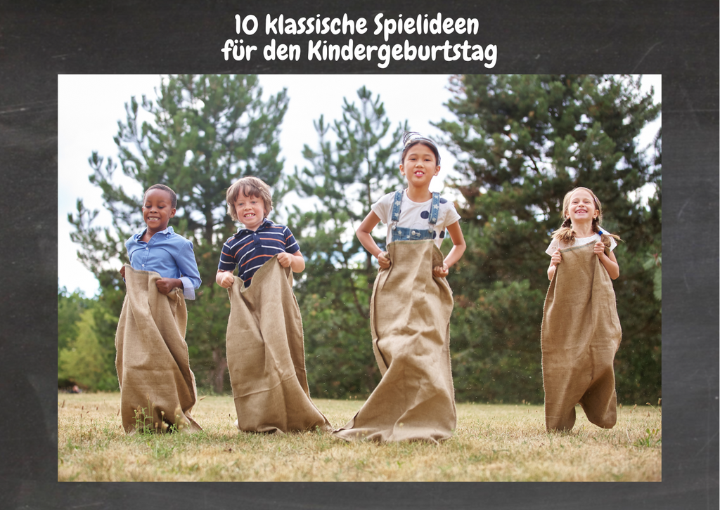 10 klassische Spielideen für deinen Kindergeburtstag: Kinder spielen Sackhüpfen