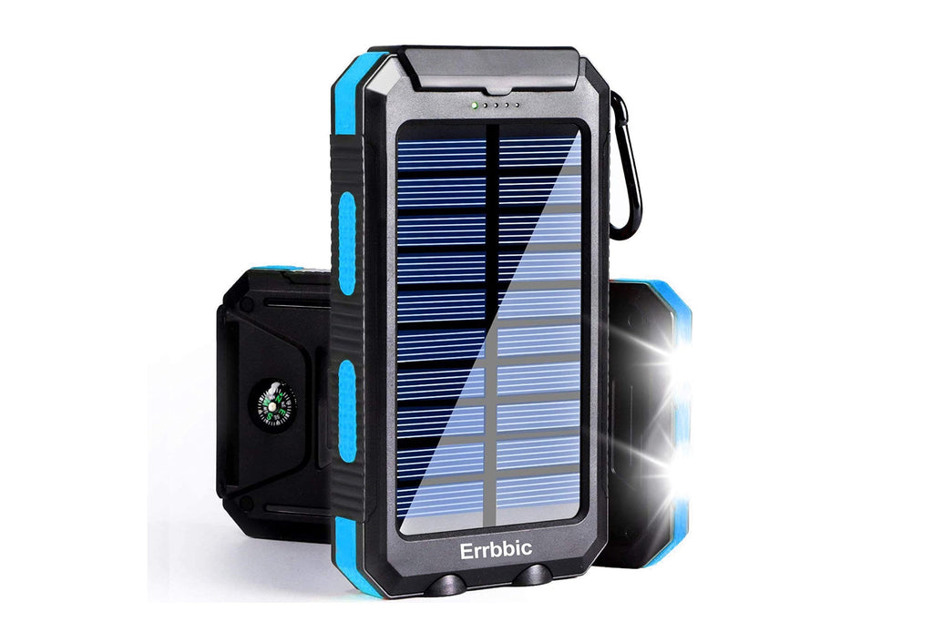 Black and blue solar powered smart phone charger