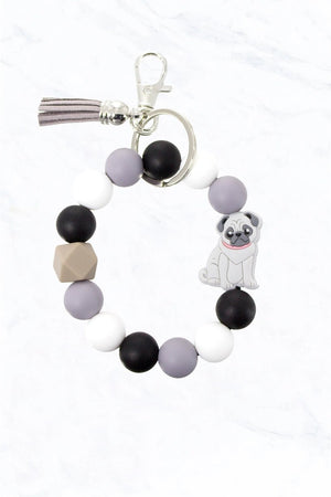 Silicone Bead Animal Charm Tassel Keychain - Blush & Cactus