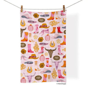 Cowgirl Icons Cotton Tea Towel - Blush & Cactus