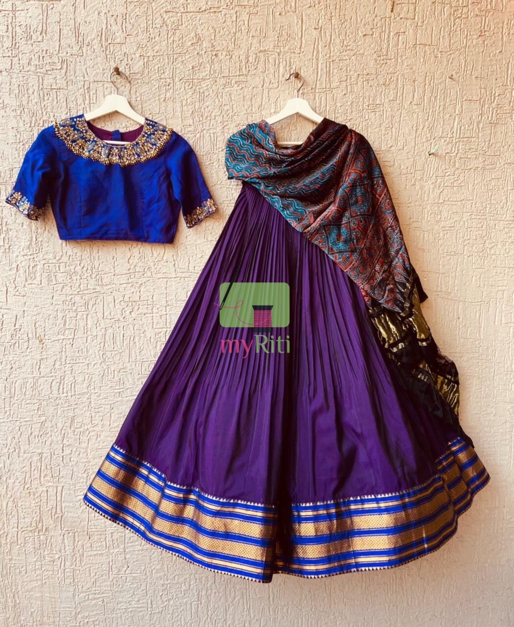 Blue & Purple Pure Silk Narayanpet Lehenga – myRiti