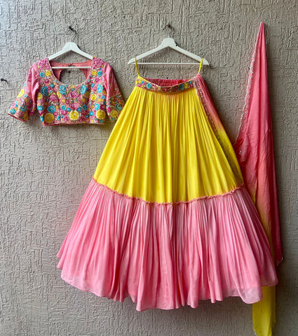 Designer Pink Choli With Yellow Lehenga & Dupatta for Marriage Haldi Lehenga,indian  Wedding Wear Embroidered Work,readymade 3 Pc Partywear - Etsy
