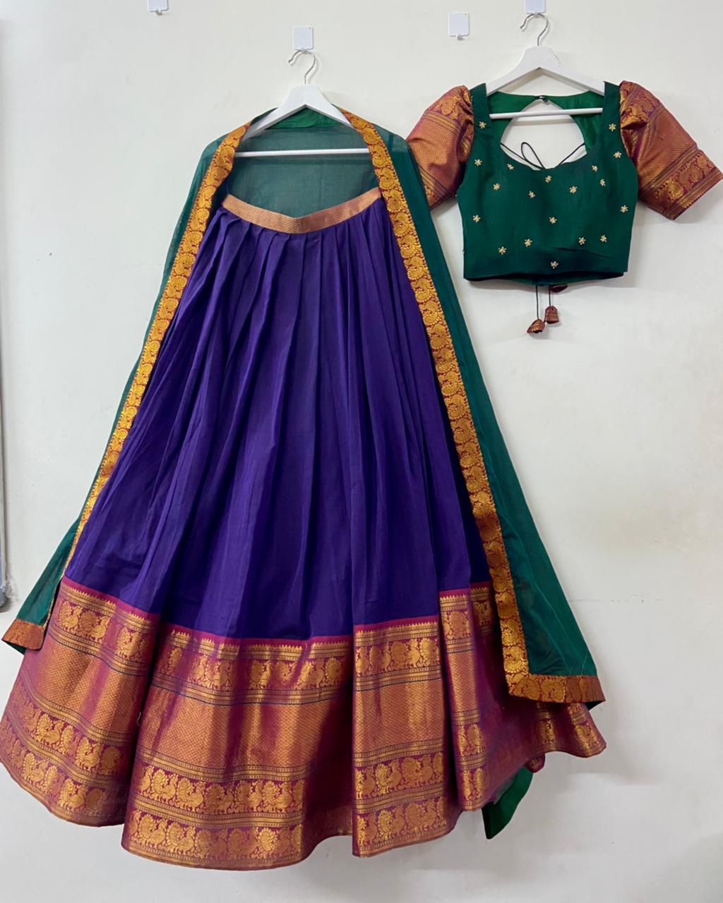 Blue and Green Narayanpet Lehenga – myRiti