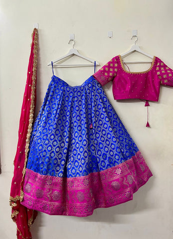 Pink Chania Choli With Blue Odhani | Lehenga Cholis | Chiro's By Jigyasa