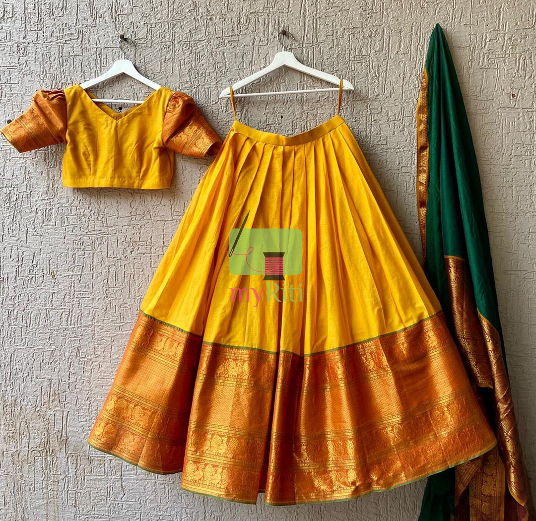 Yellow and Green Narayanpet Lehenga – myritidesigns
