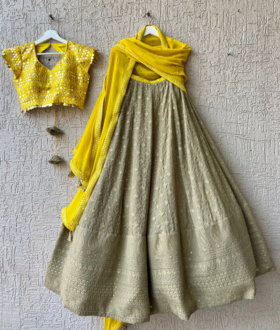 Golden Yellow Chikankari Dupatta