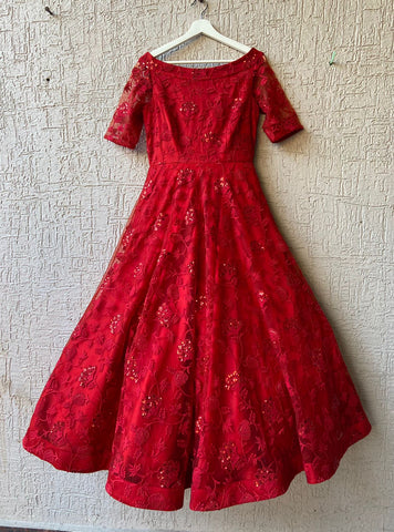 Red Net with Threadwork Dress