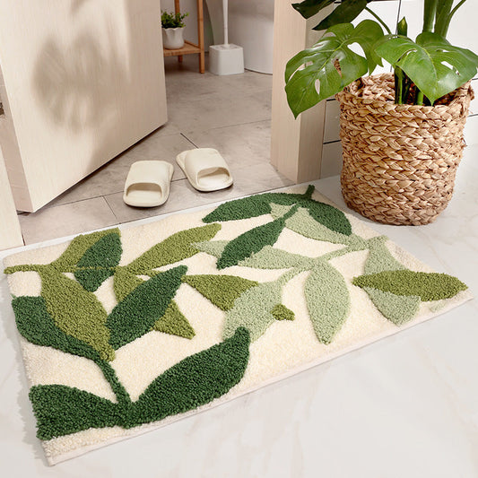 Feblilac Grey Leaves and Flower Bath Mat, Floral Bathroom Rugs Mat