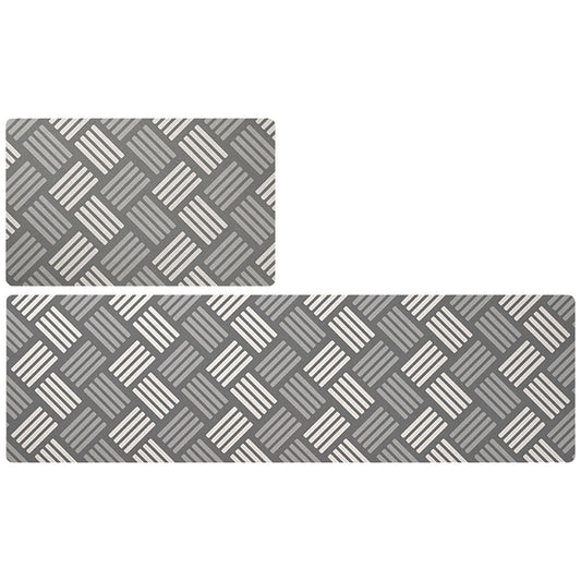 Feblilac Grey and Golden Line Art PVC Leather Kitchen Mat