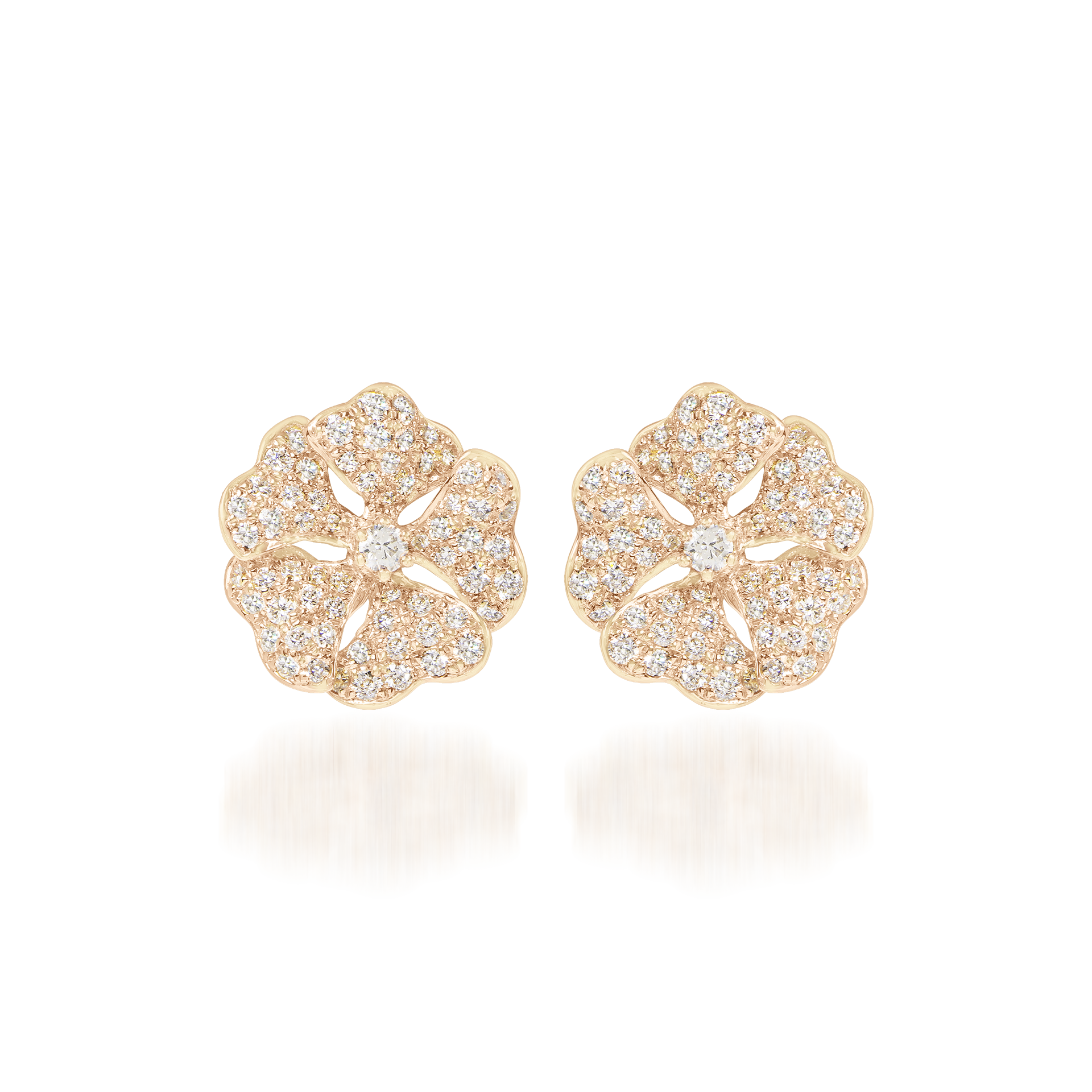 Bloom Gold and Pavé Diamond Small Stud Earrings In 18K Rose Gold