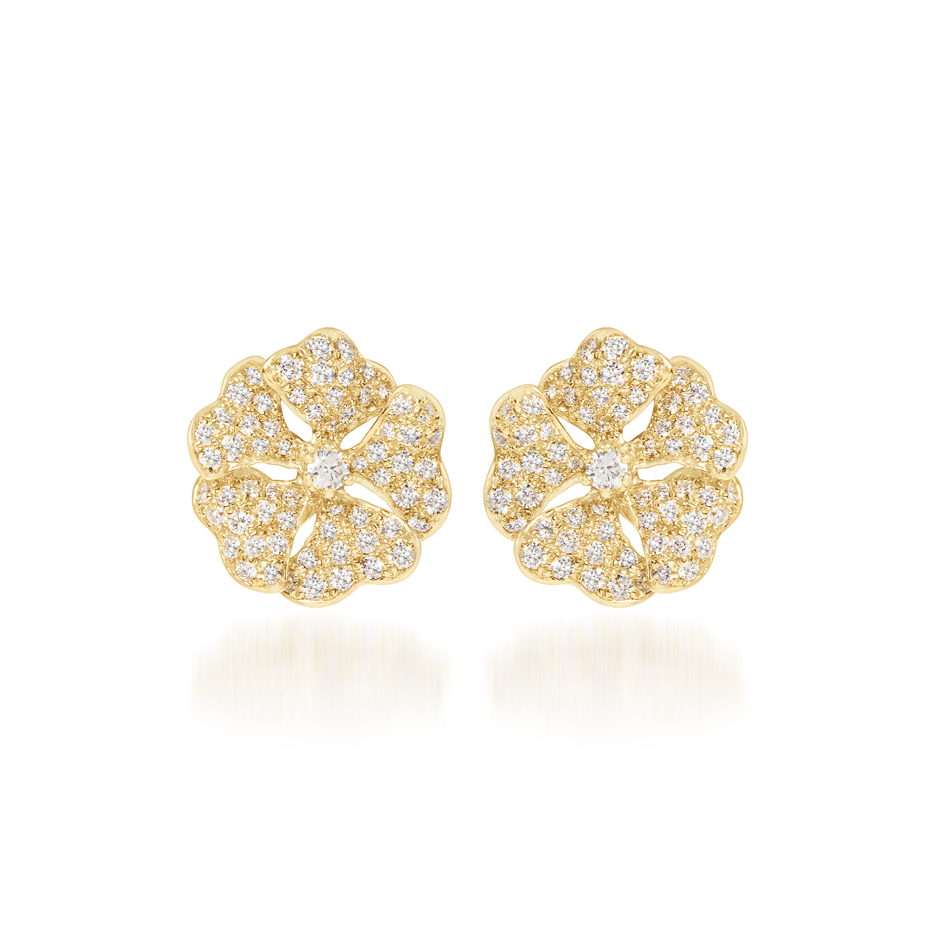 Bloom Gold and Pavé Diamond Small Stud Earrings In 18K Yellow Gold