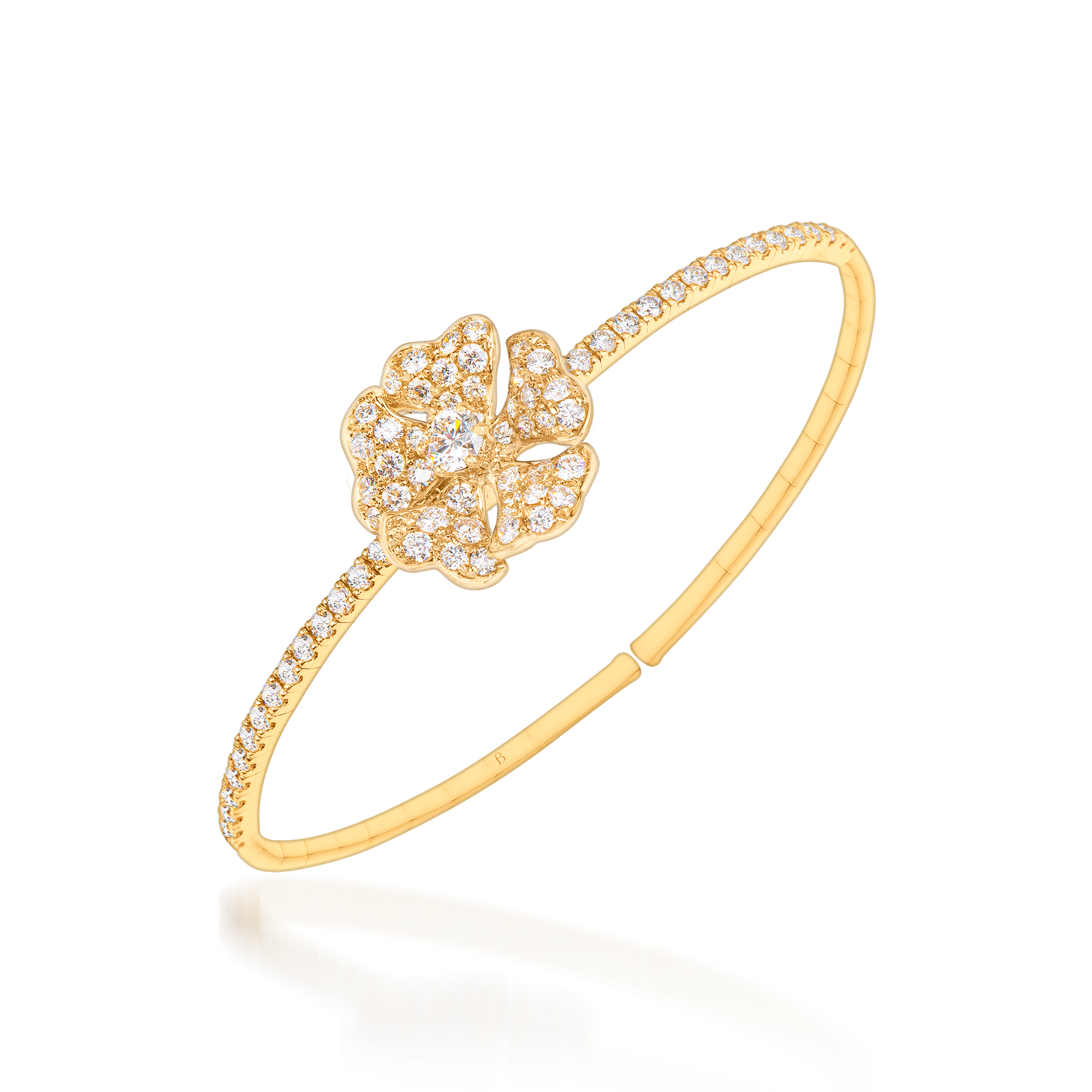 Bloom Diamond Solo Flower Bangle In 18K Yellow Gold