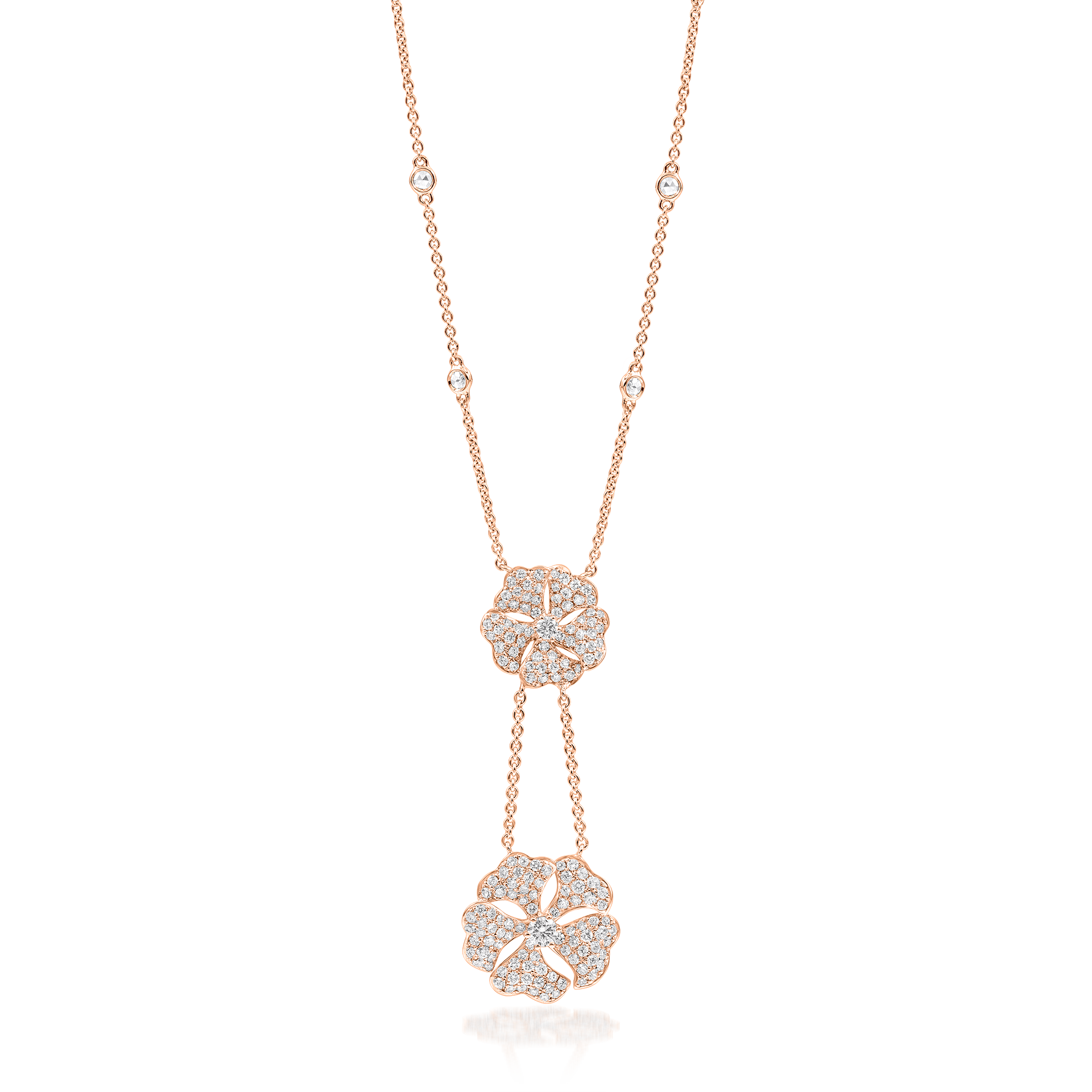 Bloom Diamond Drop Flower Necklace In 18K Rose Gold