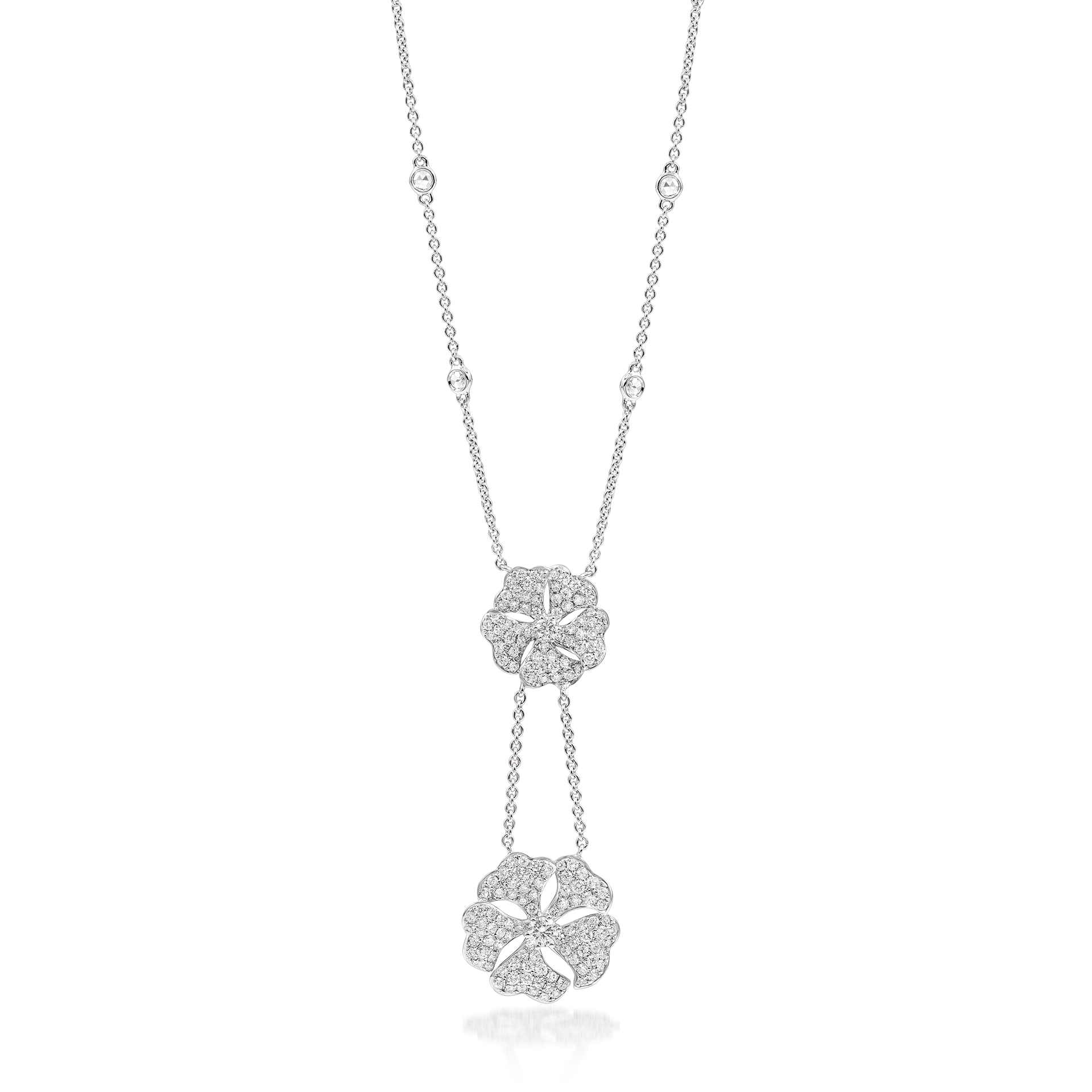 Bloom Diamond Drop Flower Necklace In 18K White Gold