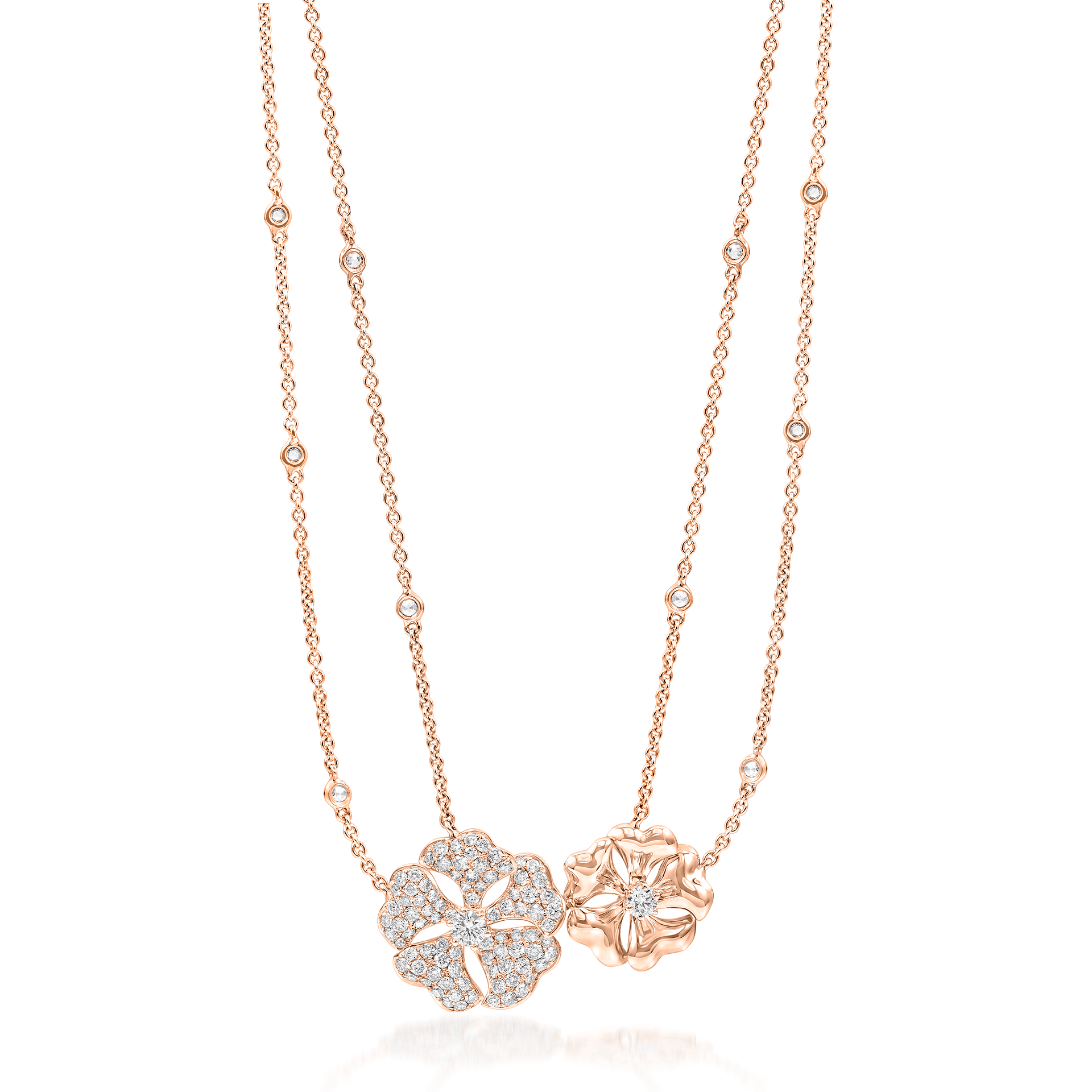 Bloom Diamond Cluster Flower Necklace In 18K Rose Gold