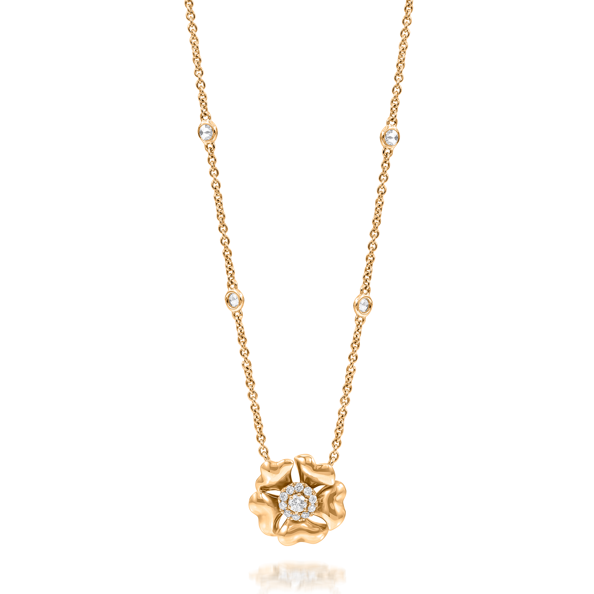 Bloom Gold and Diamond Flower Halo Necklace In 18K Yellow Gold