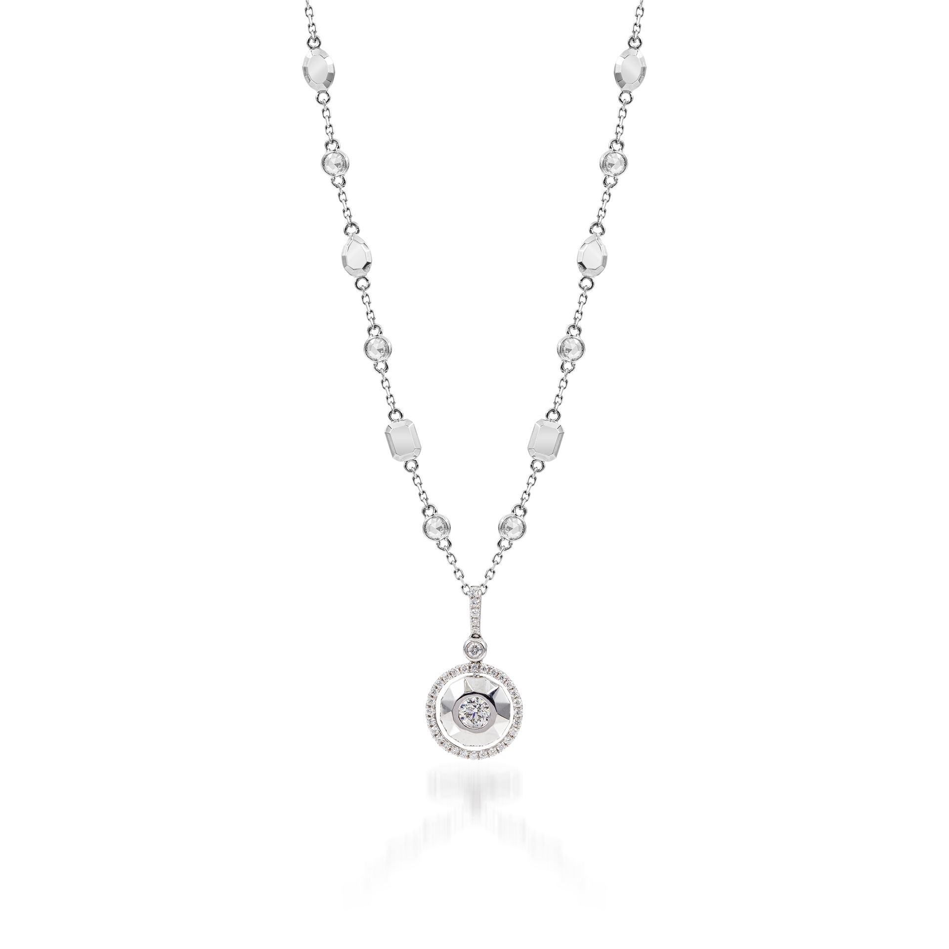 Metropolitan Round-cut Diamond Floating Pendant In 18K White Gold