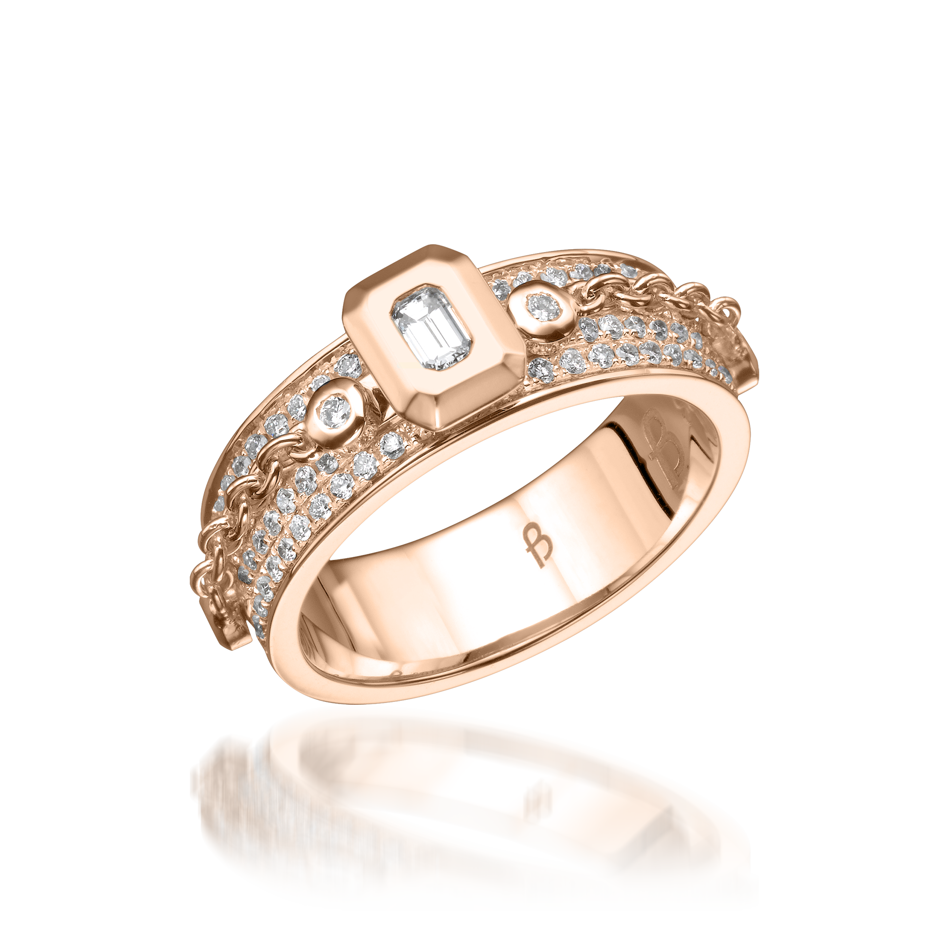 Metropolitan Emerald-cut Diamond Chain Ring In 18K Rose Gold