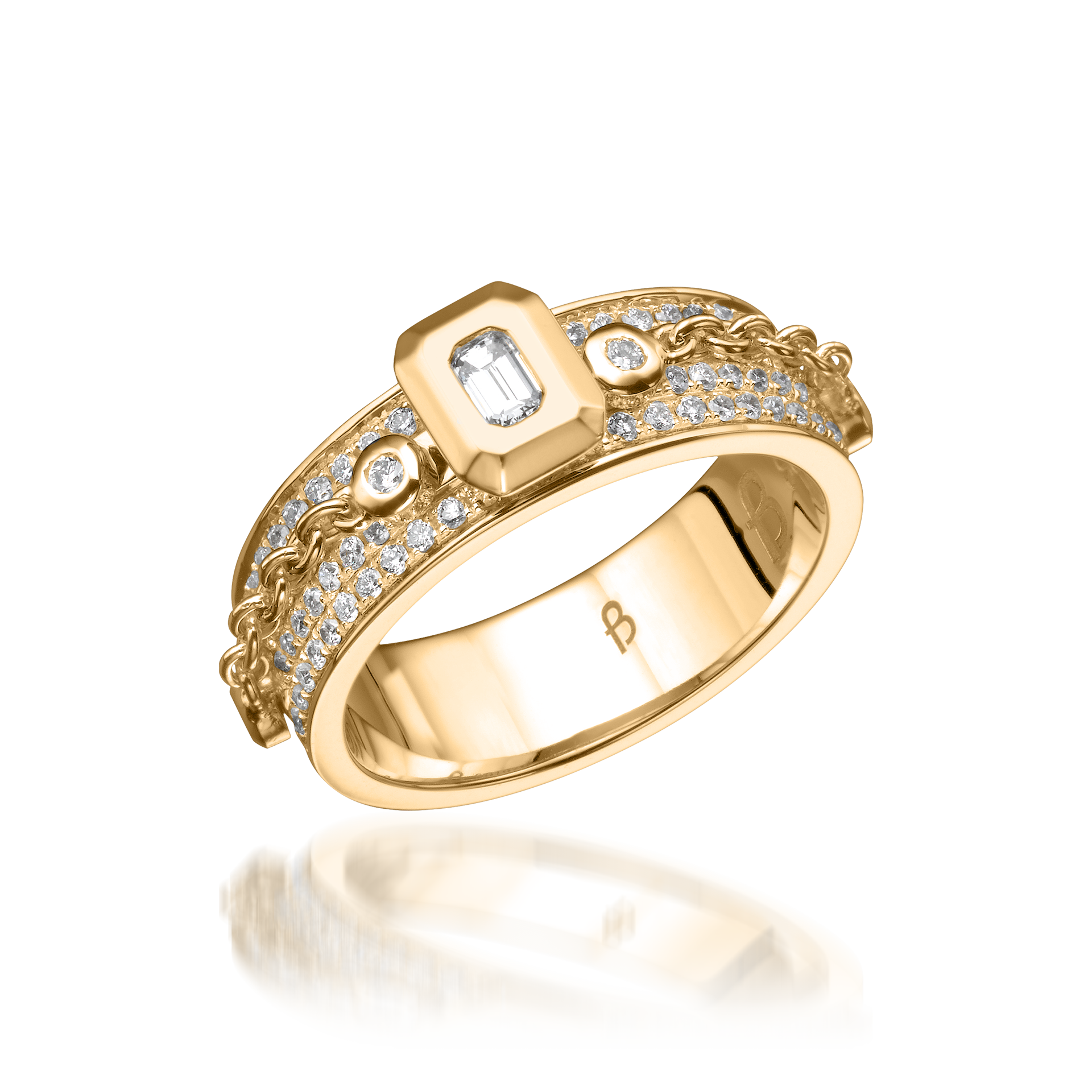 Metropolitan Emerald-cut Diamond Chain Ring In 18k Yellow gold
