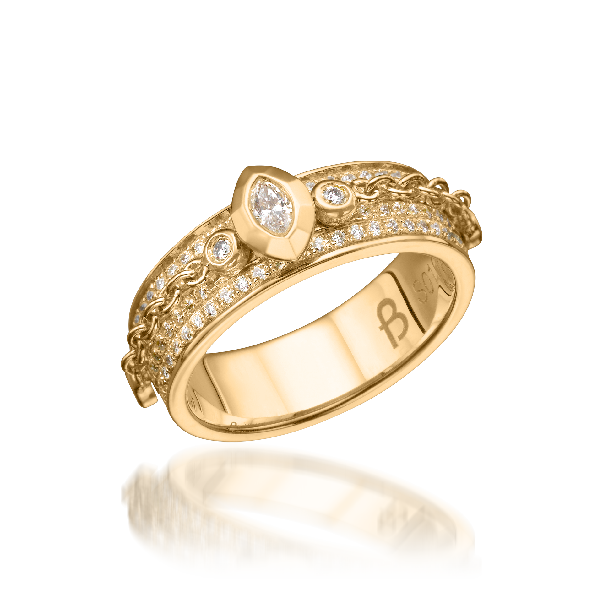 Metropolitan Marquise-cut Diamond Chain Ring In 18k Yellow Gold