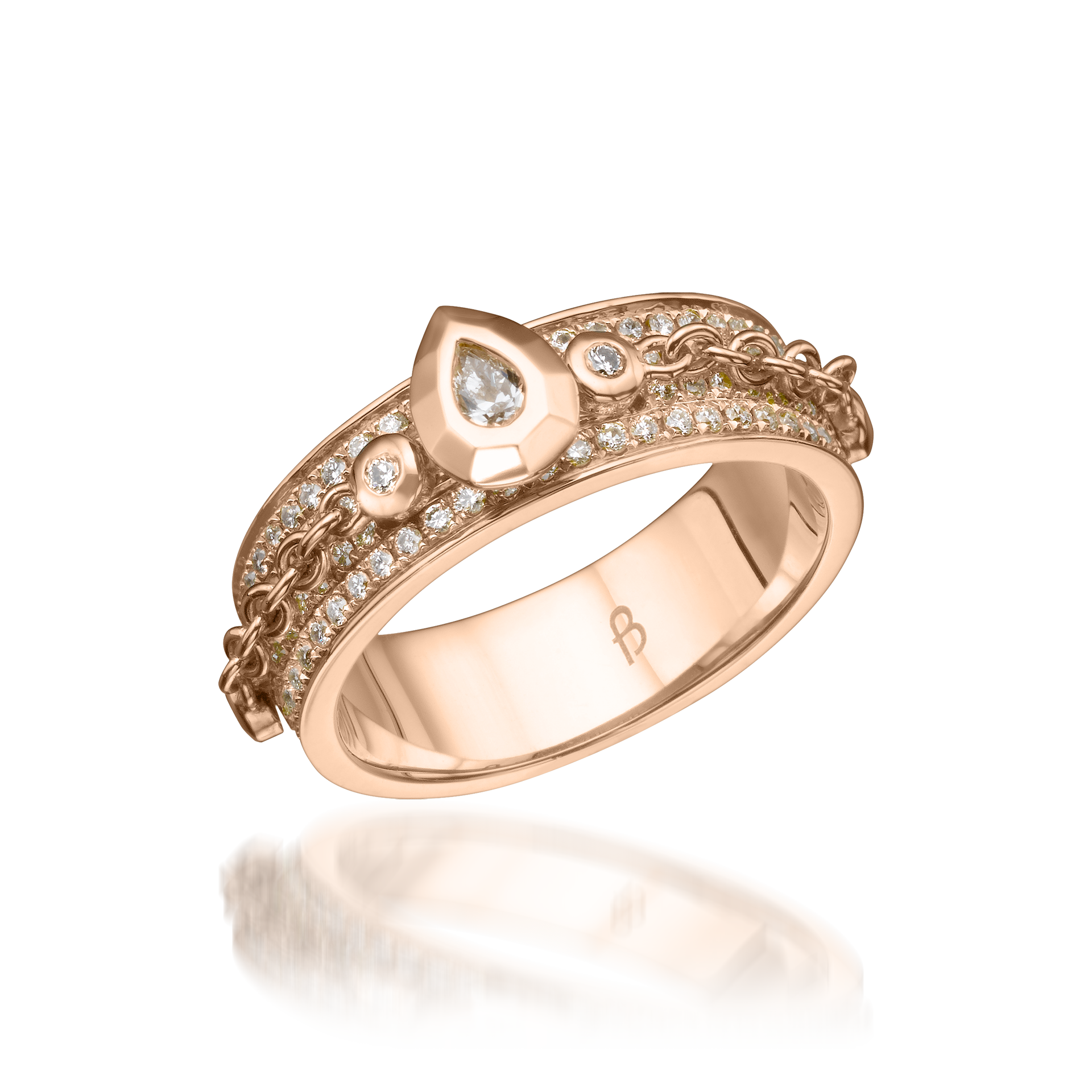 Metropolitan Pear-cut Diamond Chain Ring In 18K Rose Gold