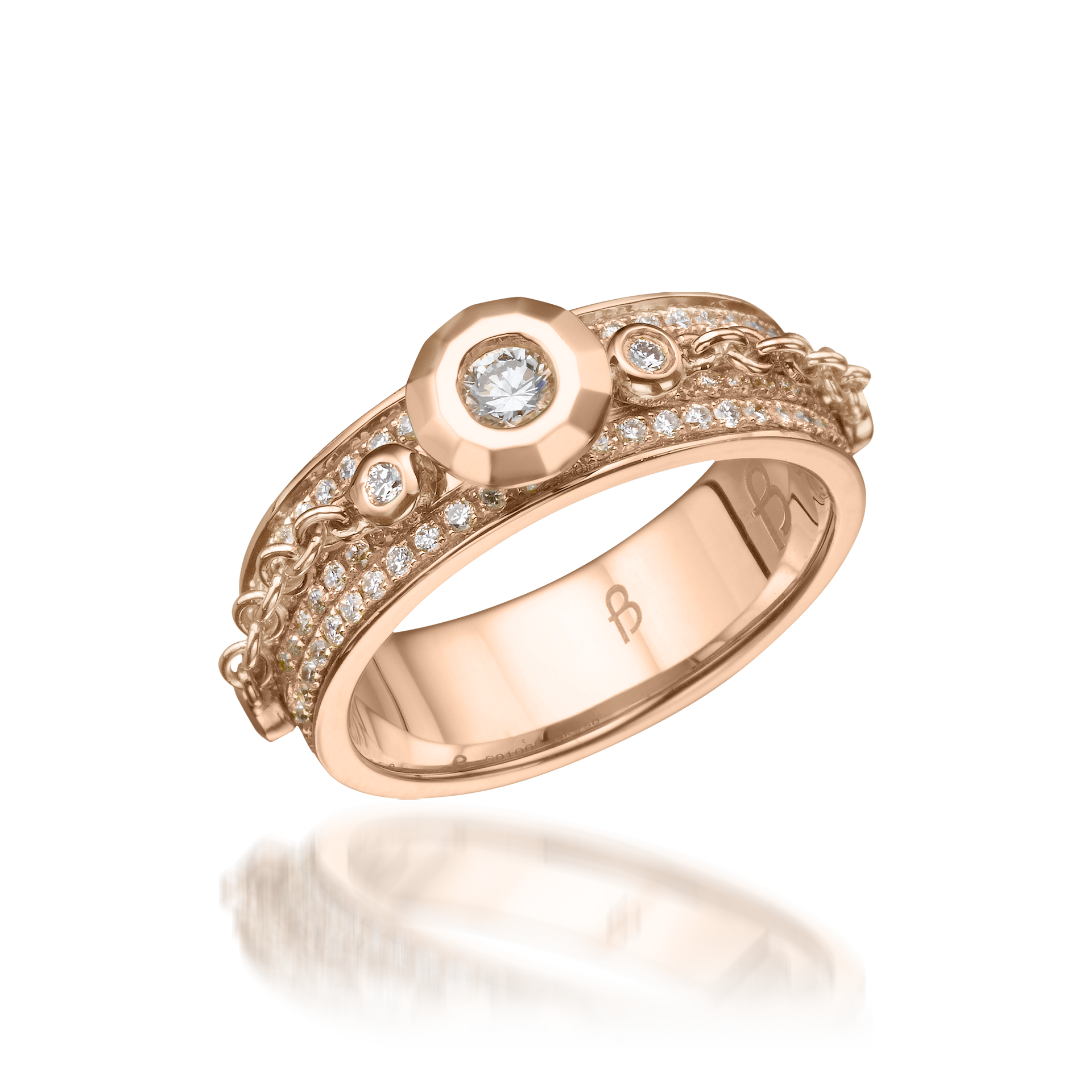 Metropolitan Round-cut Diamond Chain Ring In 18K Rose Gold