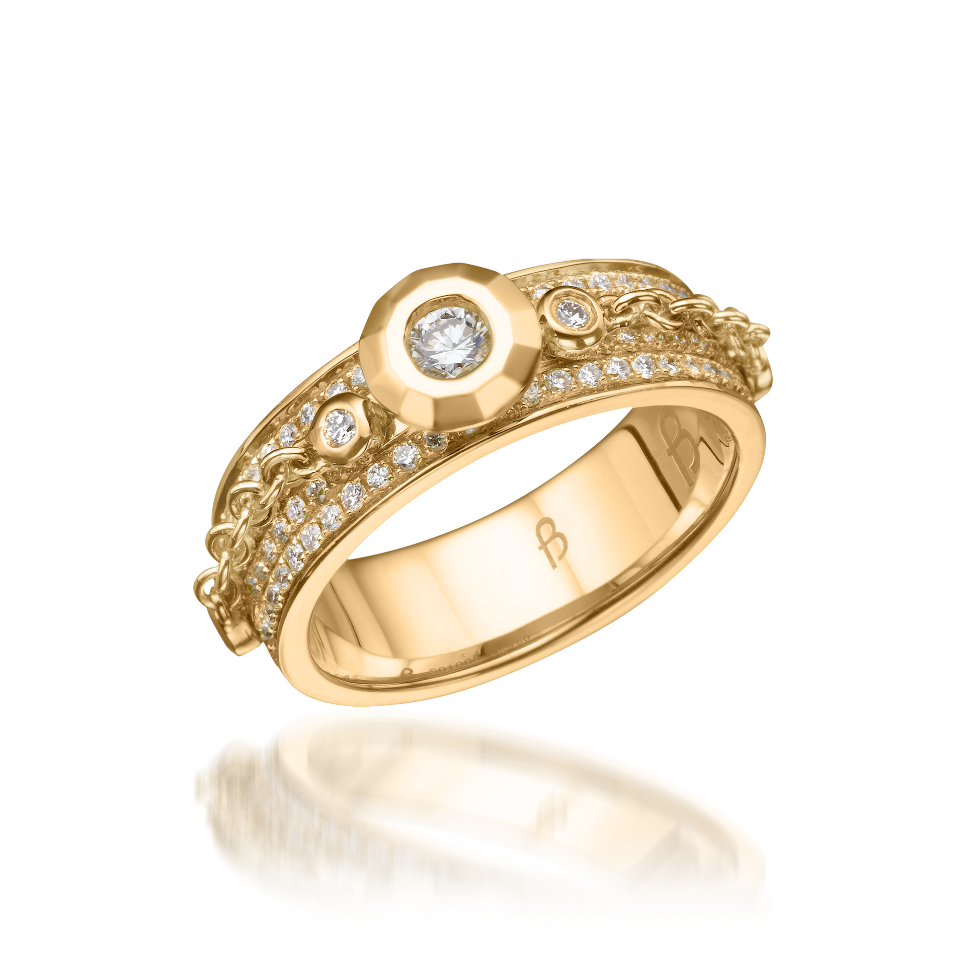 Metropolitan Round-cut Diamond Chain Ring In 18k Yellow gold