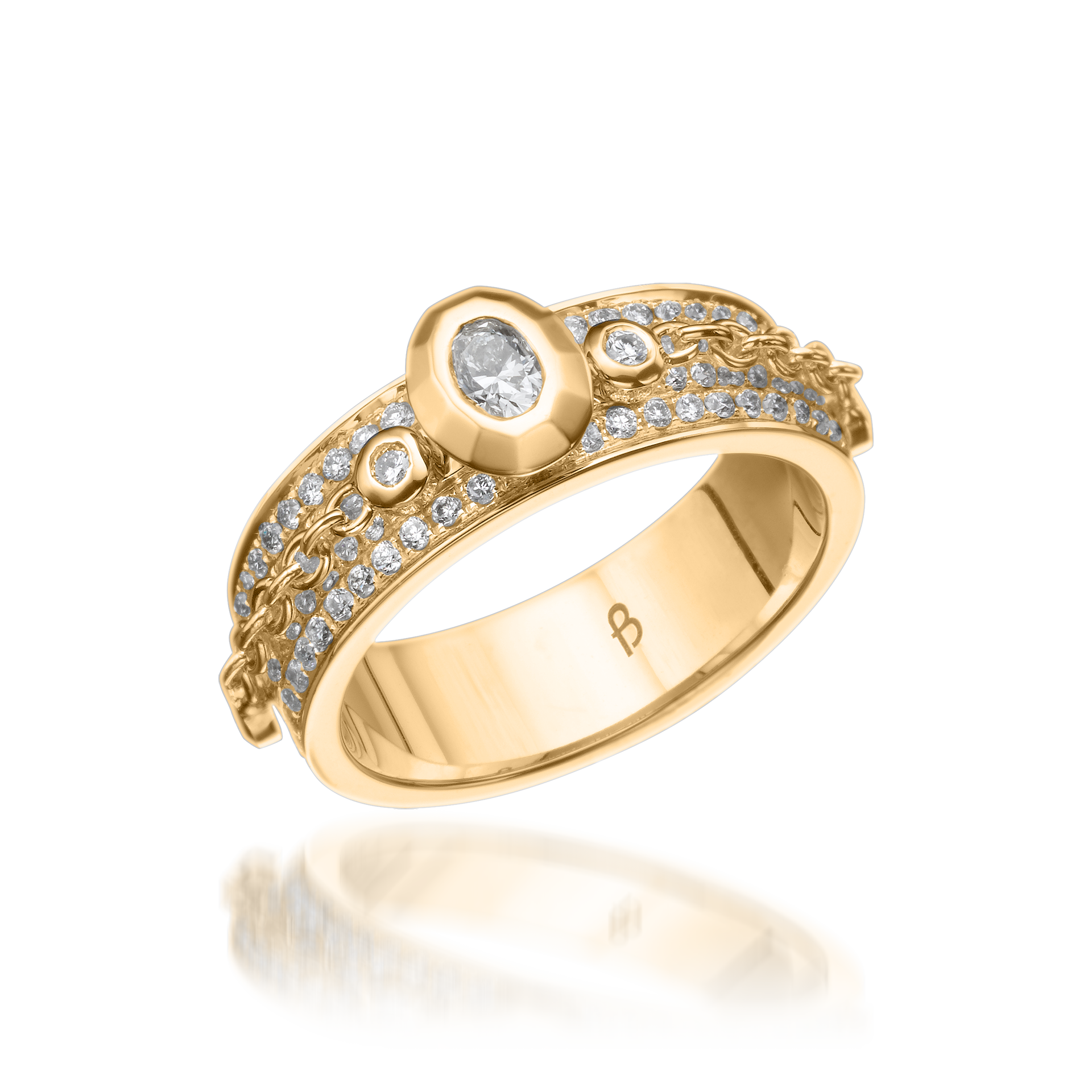 Metropolitan Oval-cut Diamond Chain Ring In 18k Yellow Gold