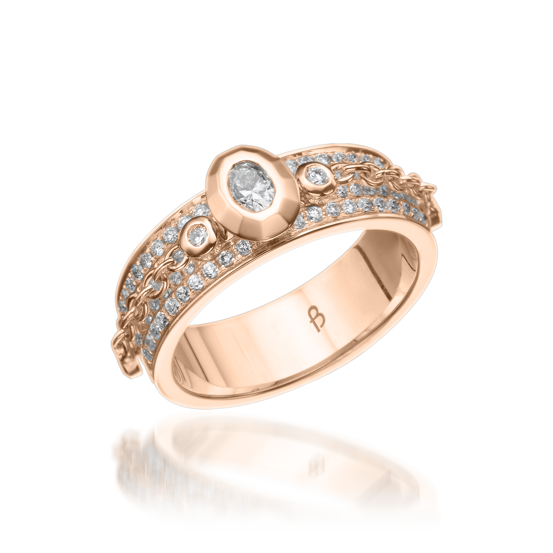 Metropolitan Oval-cut Diamond Chain Ring In 18K Rose Gold