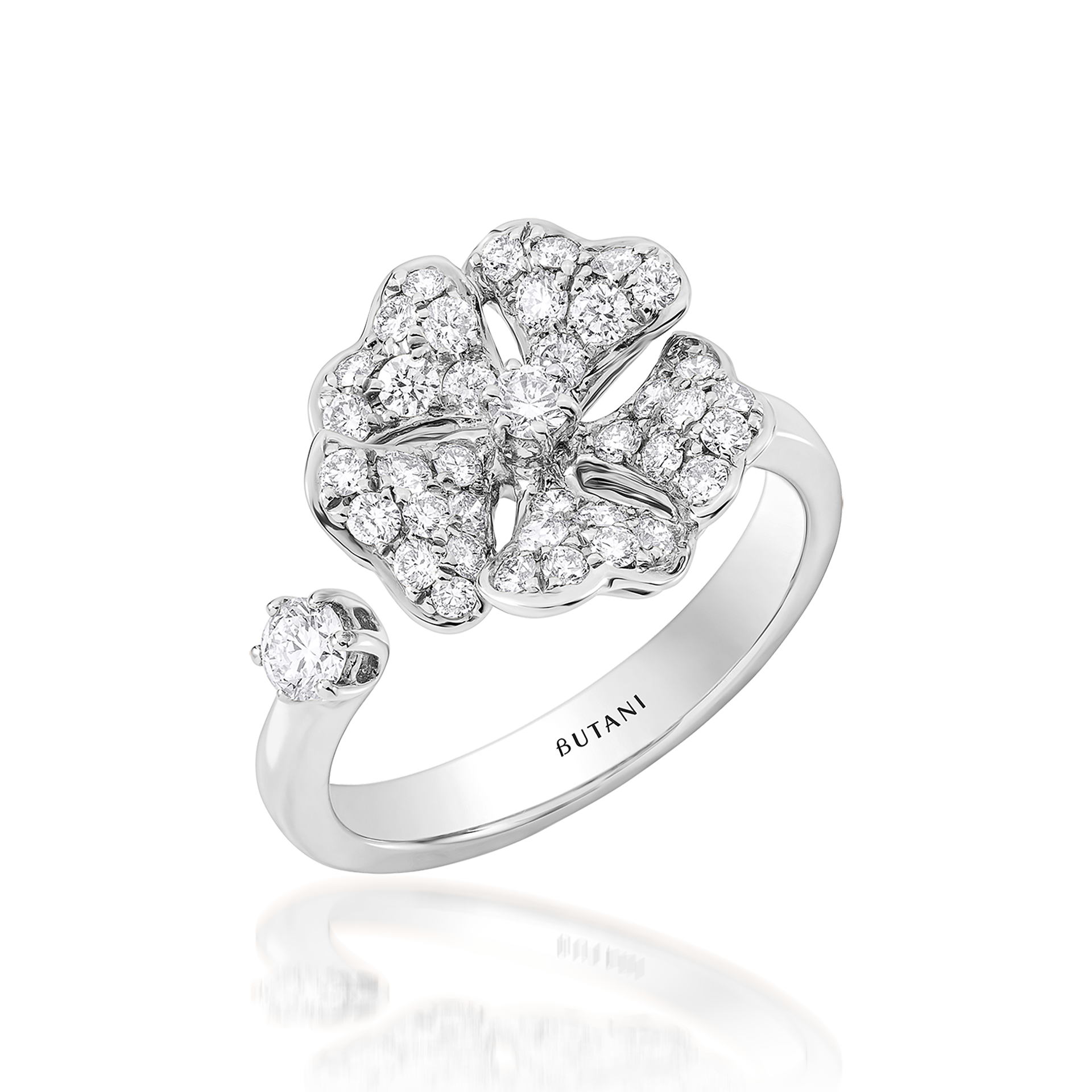 Bloom Gold and Pavé Diamond Open Ring In 18K White Gold