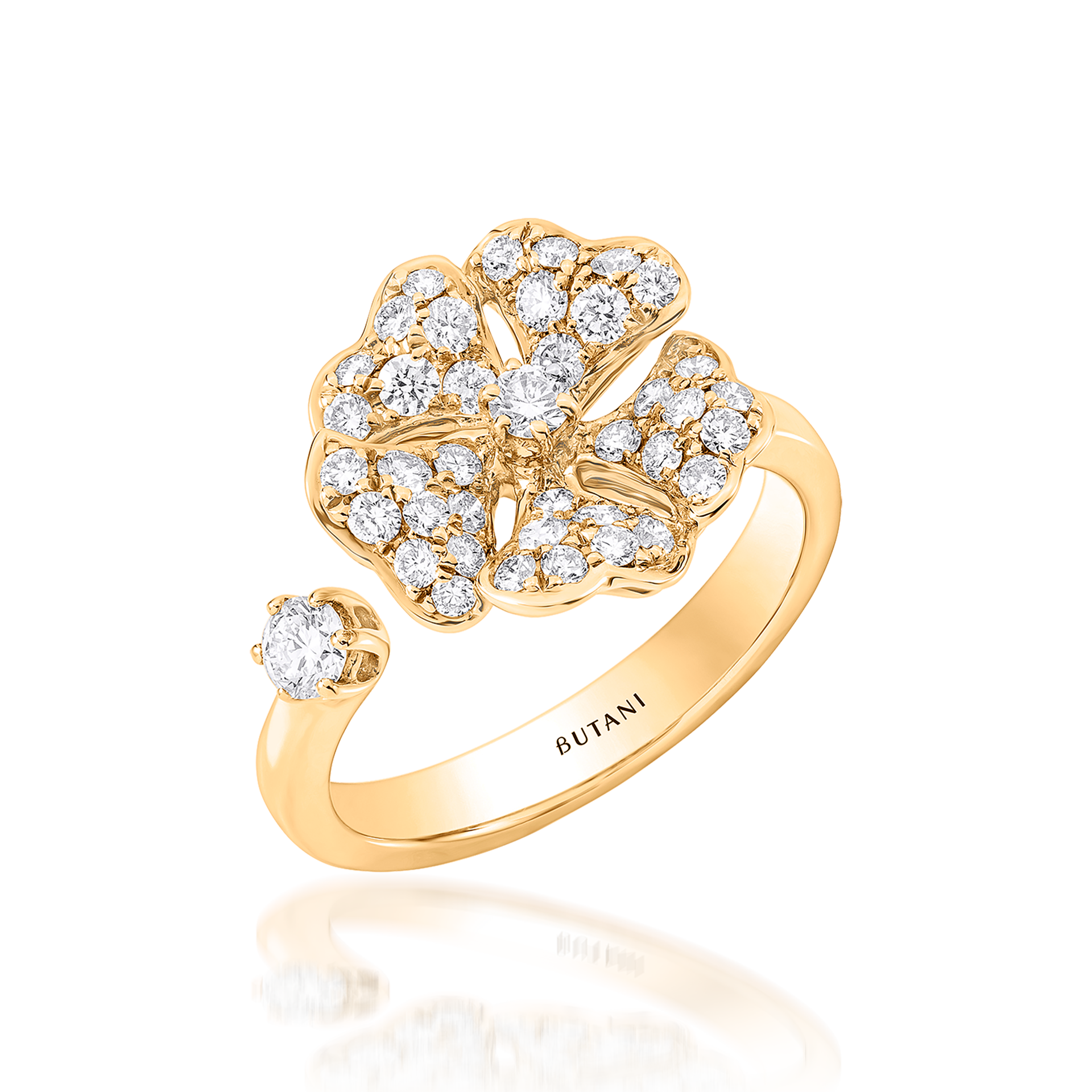 Bloom Gold and Pavé Diamond Open Ring In 18K Yellow Gold