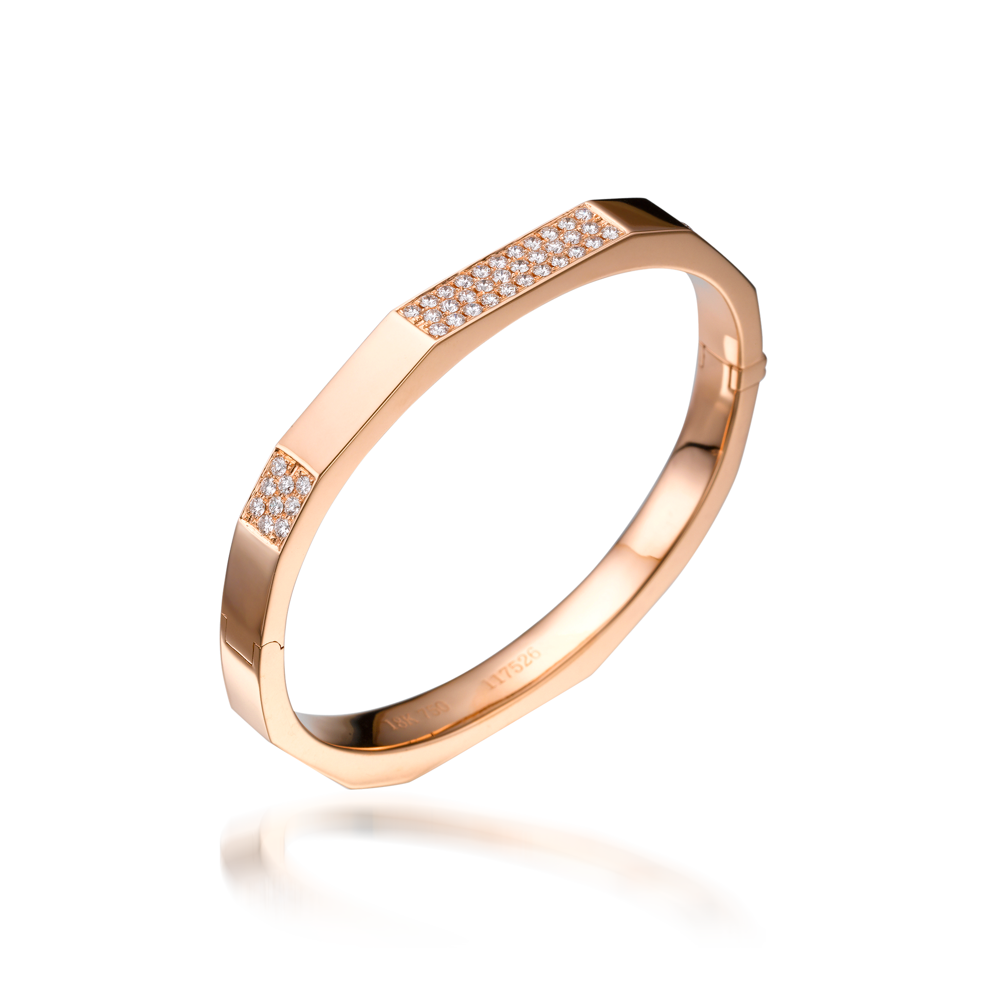 Nova Wide Diamond Hinged Bangle In 18K Rose Gold