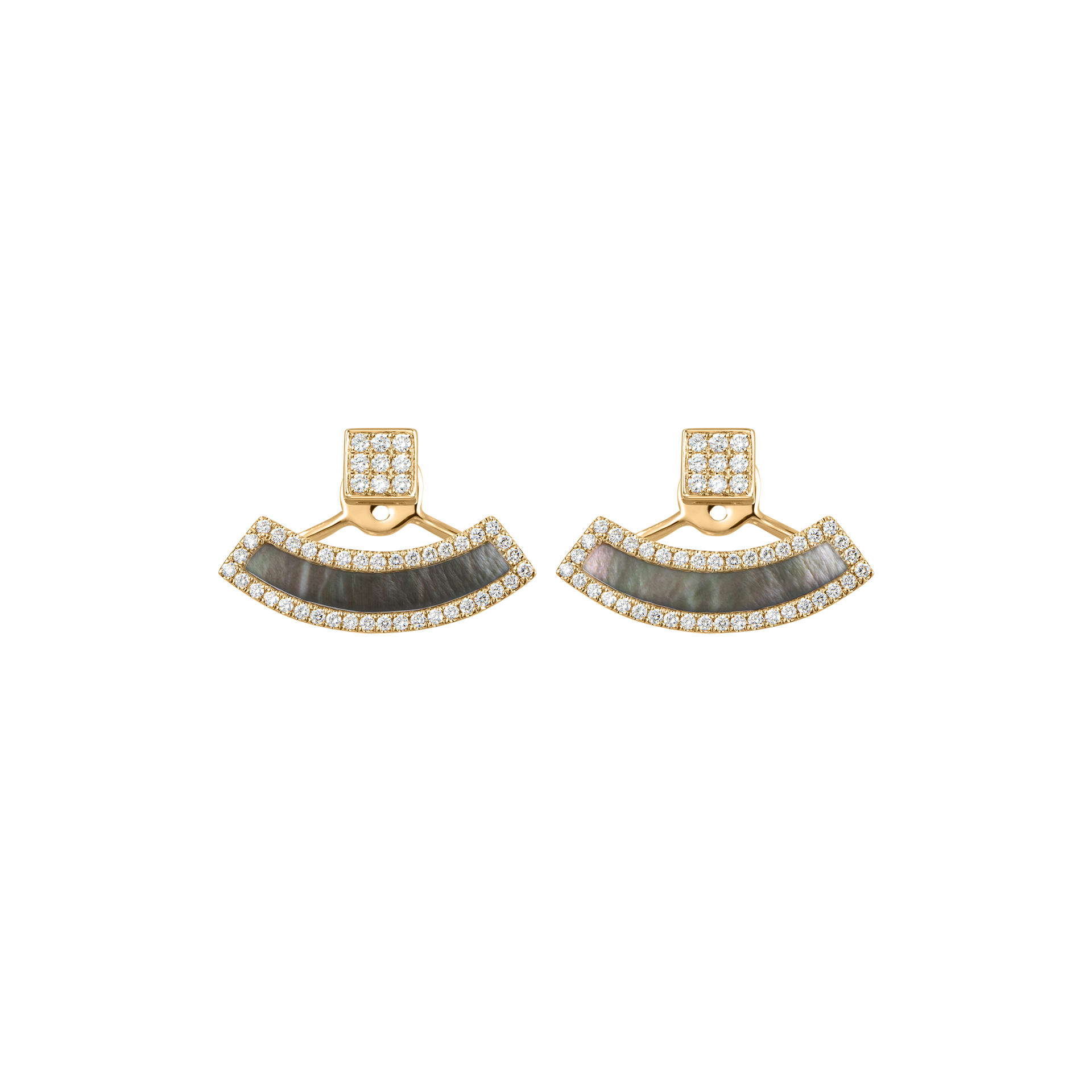 Nova Diamond and Grey Mother of Pearl Fan Earrings In 18K Yellow Gold