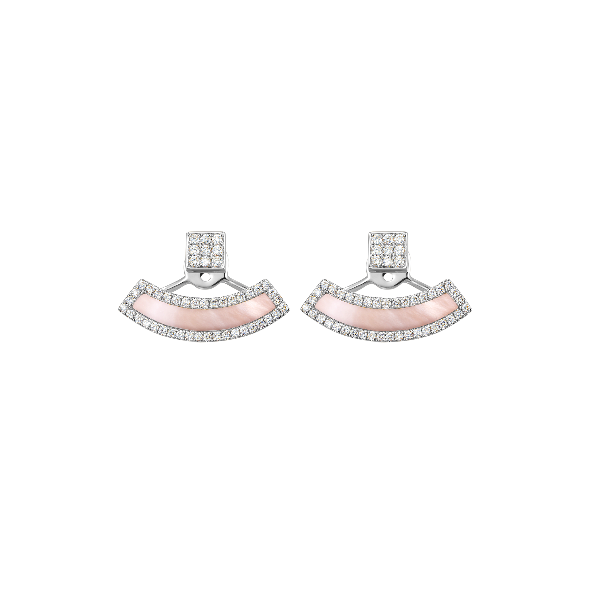 Nova Diamond and Pink Mother of Pearl Fan Earrings In 18K White Gold