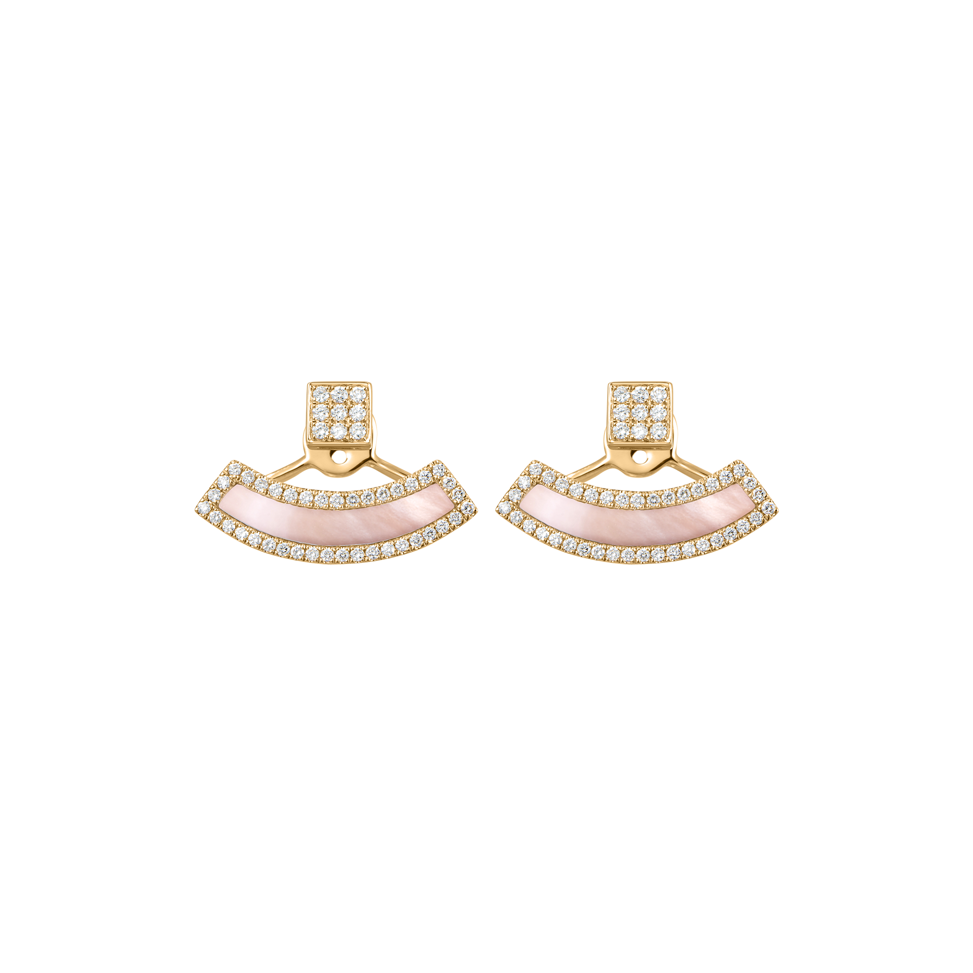Nova Diamond and Pink Mother of Pearl Fan Earrings In 18K Yellow Gold