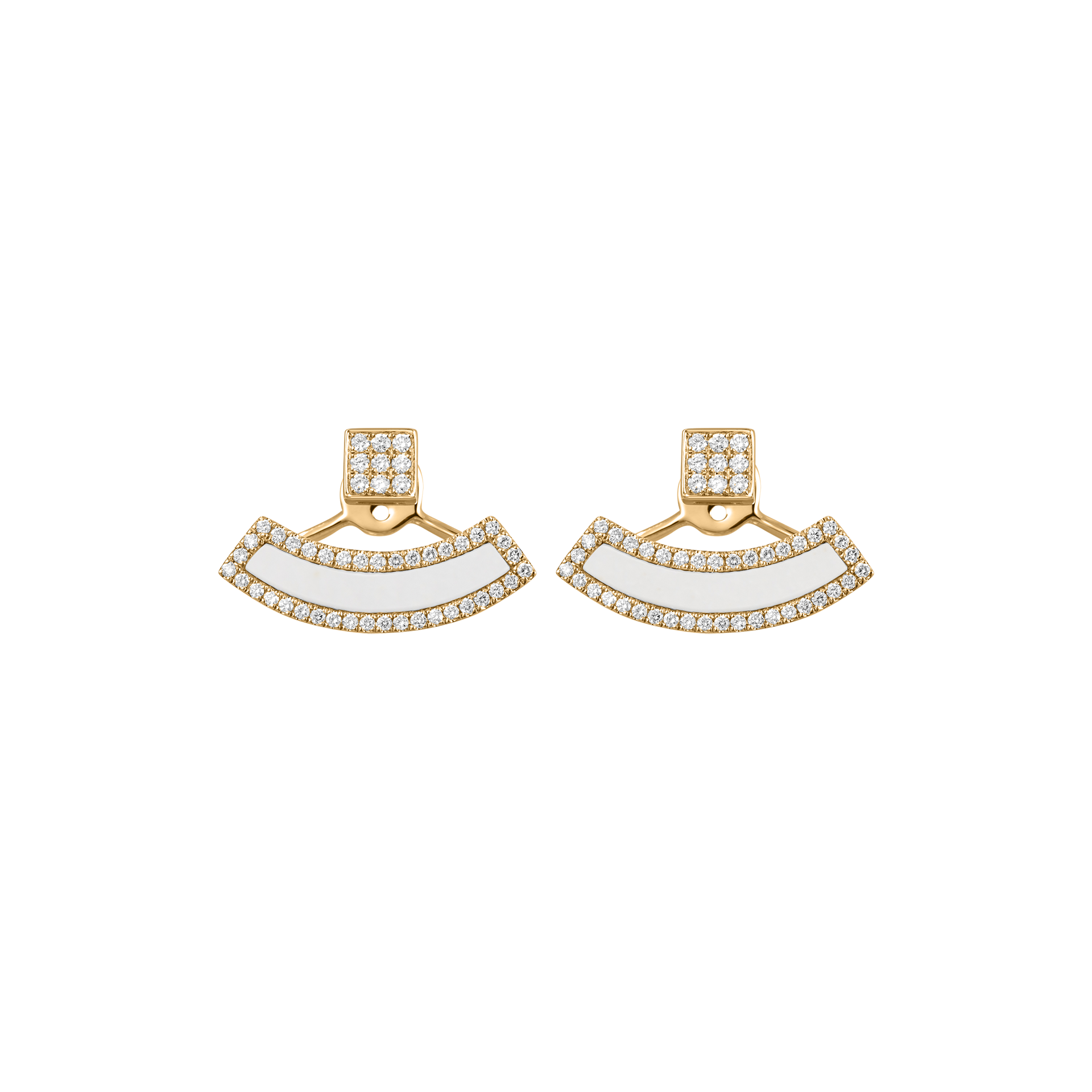 Nova Diamond and White Agate Fan Earrings In 18K Yellow Gold