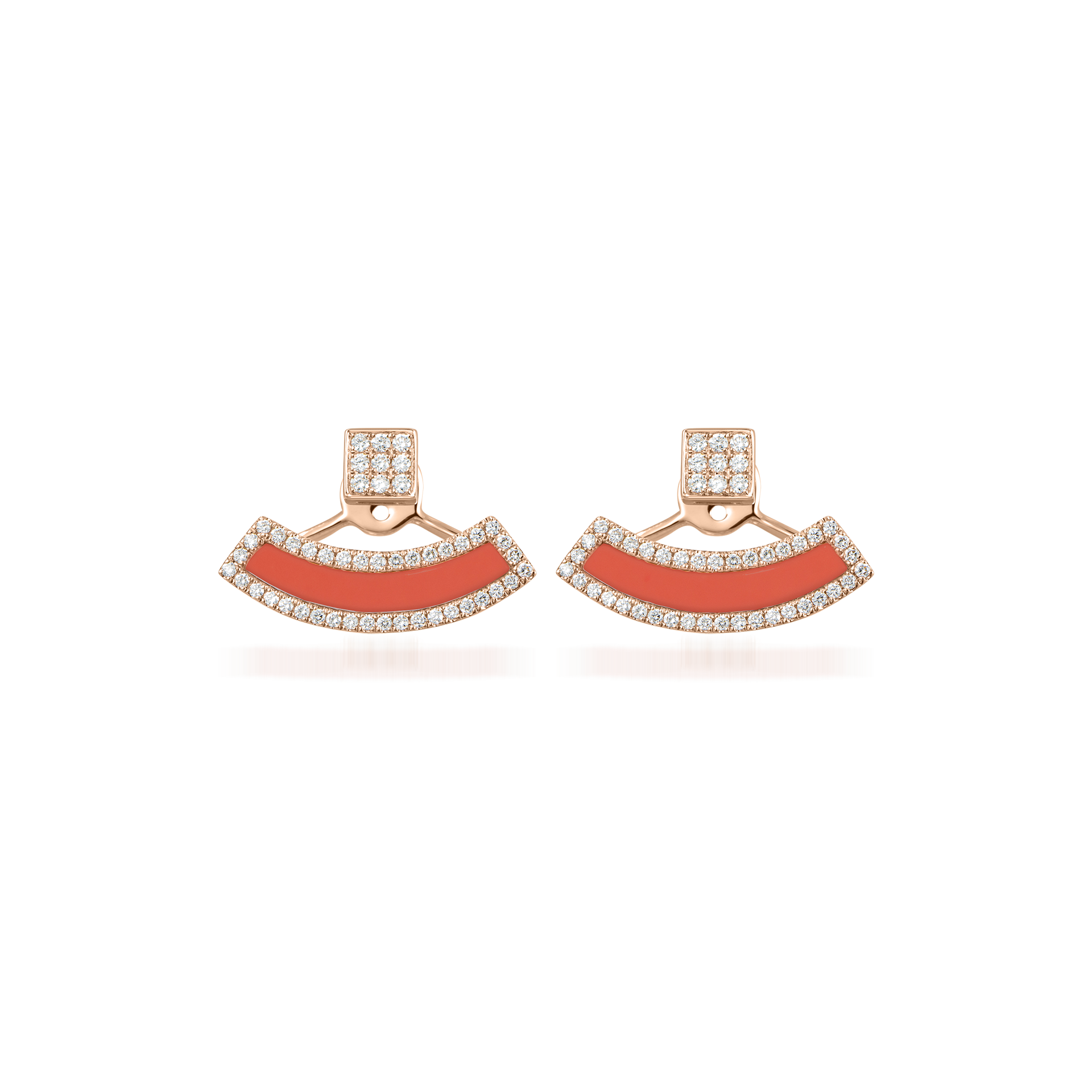 Nova Diamond and Orange Coral Fan  Earrings  In 18K Rose Gold