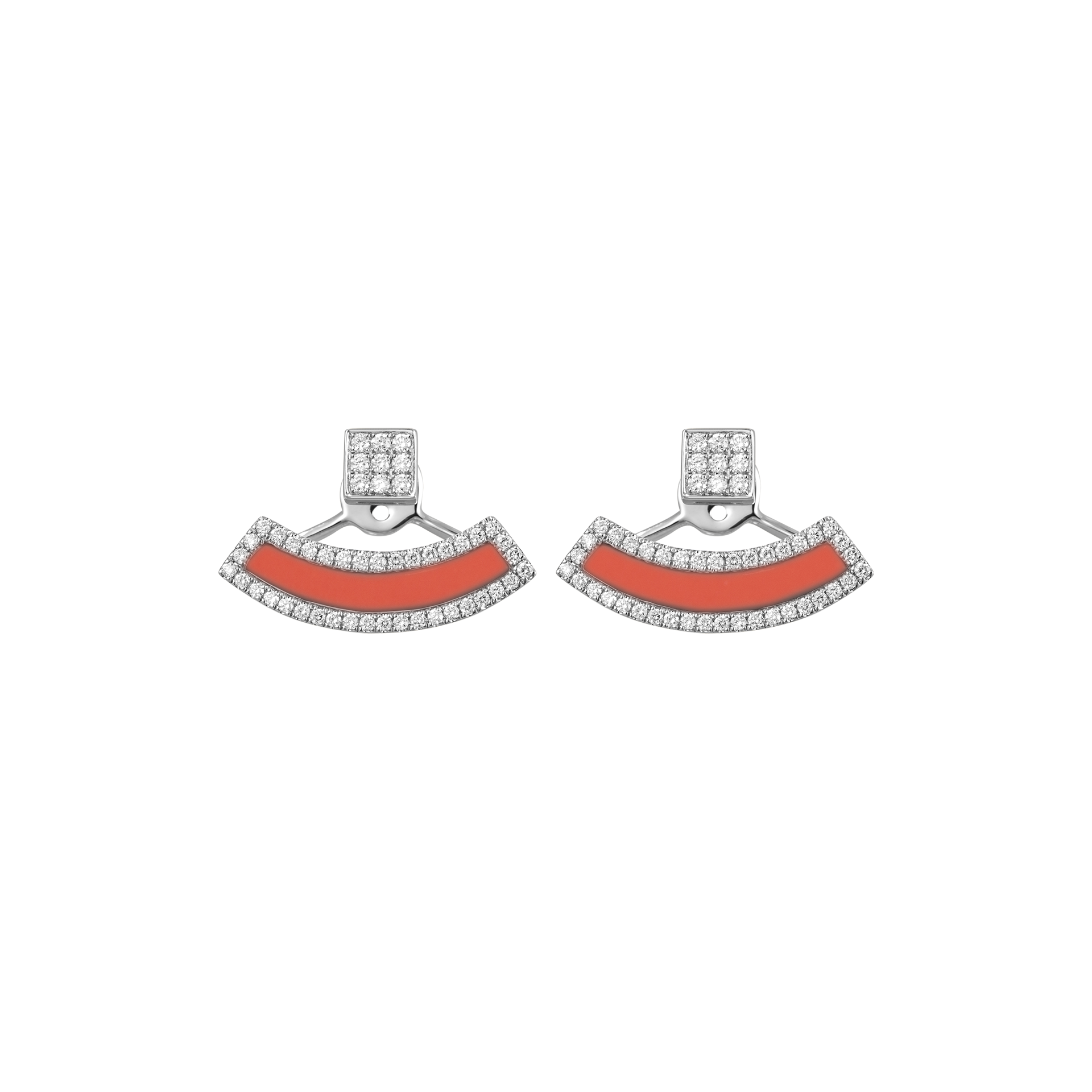 Nova Diamond and Orange Coral Fan  Earrings  In 18K White Gold