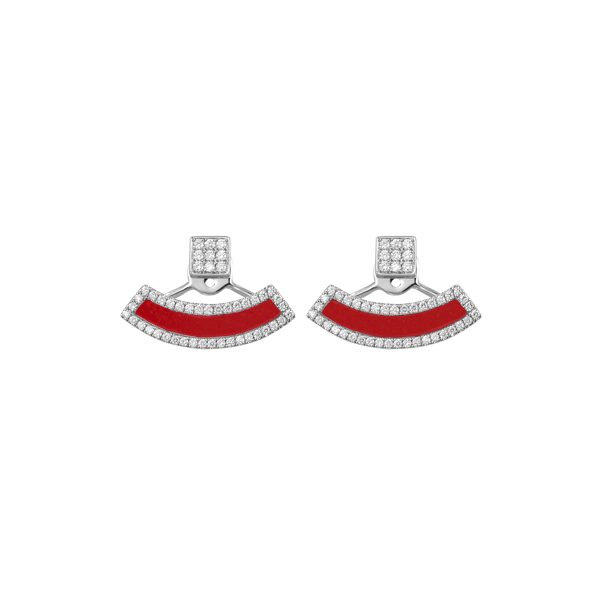 Nova Diamond and Red Coral Fan Earrings In 18K White Gold