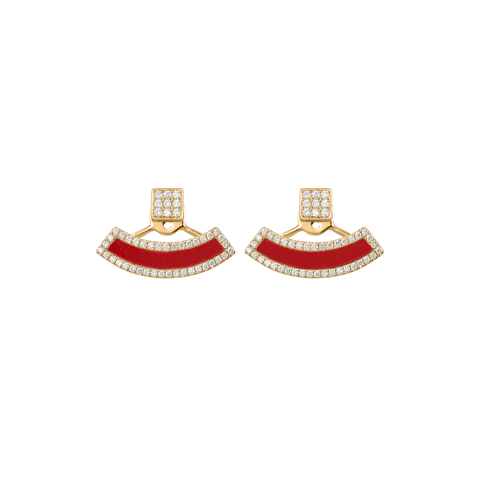Nova Diamond and Red Coral Fan Earrings In 18K Yellow Gold
