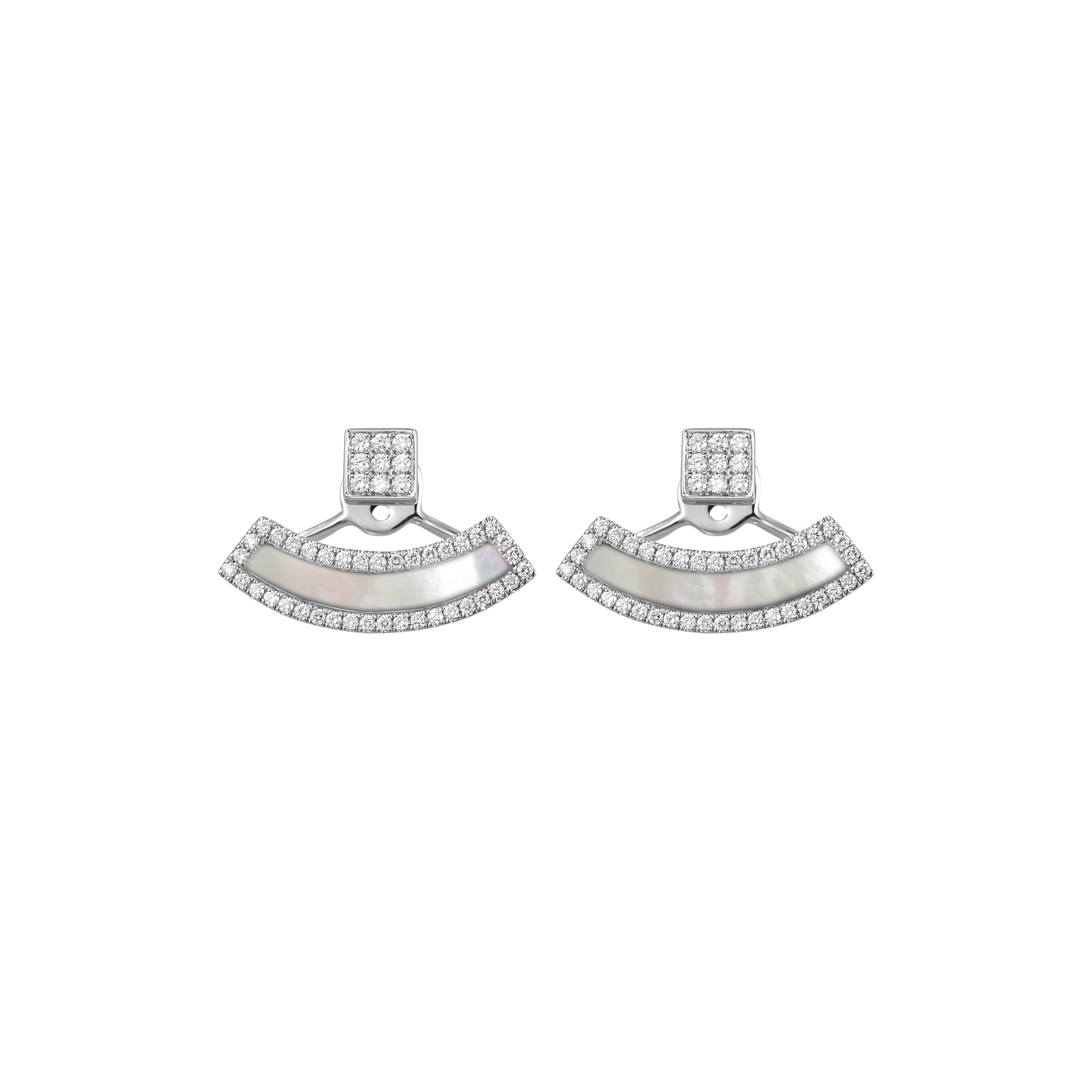 Nova Diamond and White Mother of Pearl Fan Earrings In 18K White Gold