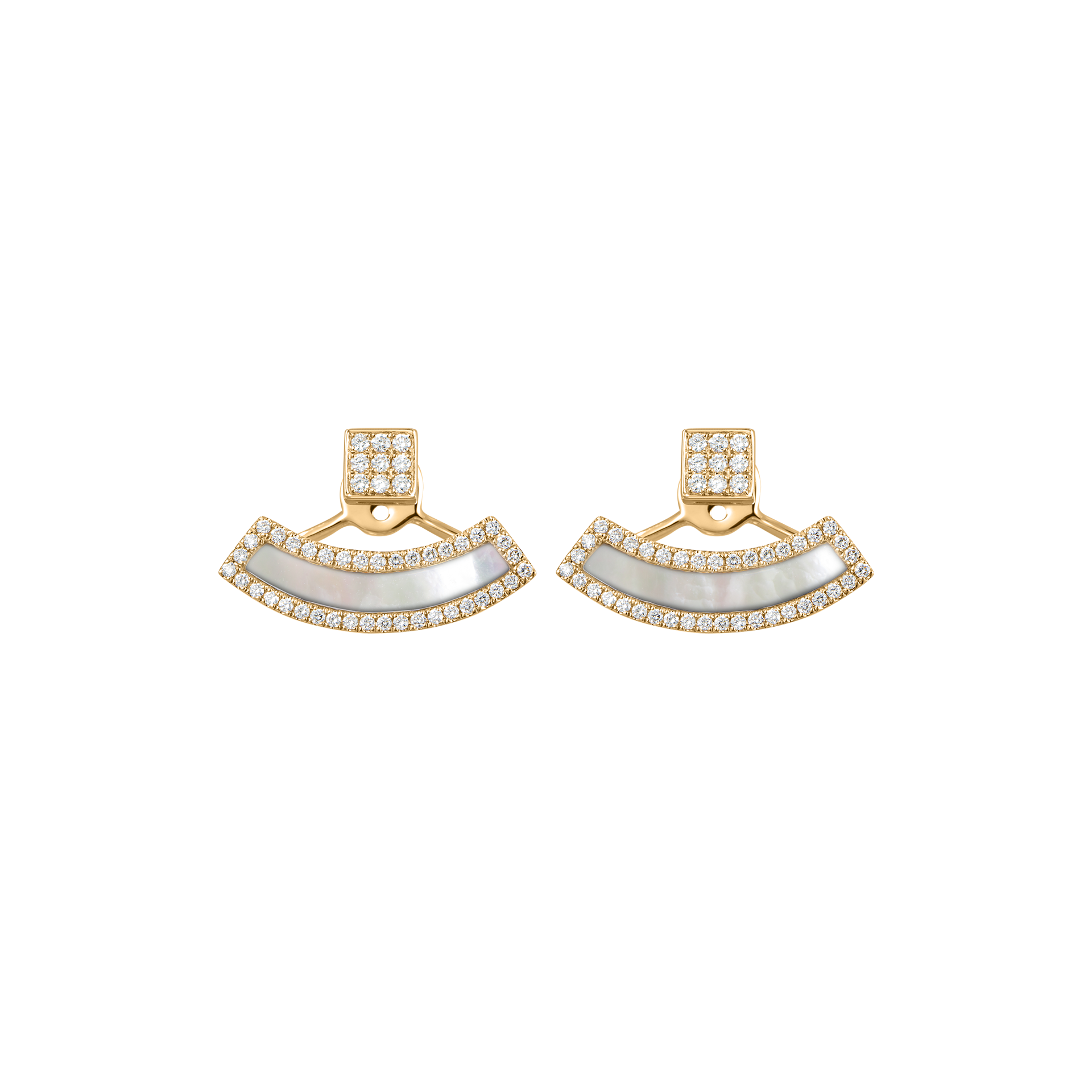 Nova Diamond and White Mother of Pearl Fan Earrings In 18K Yellow Gold