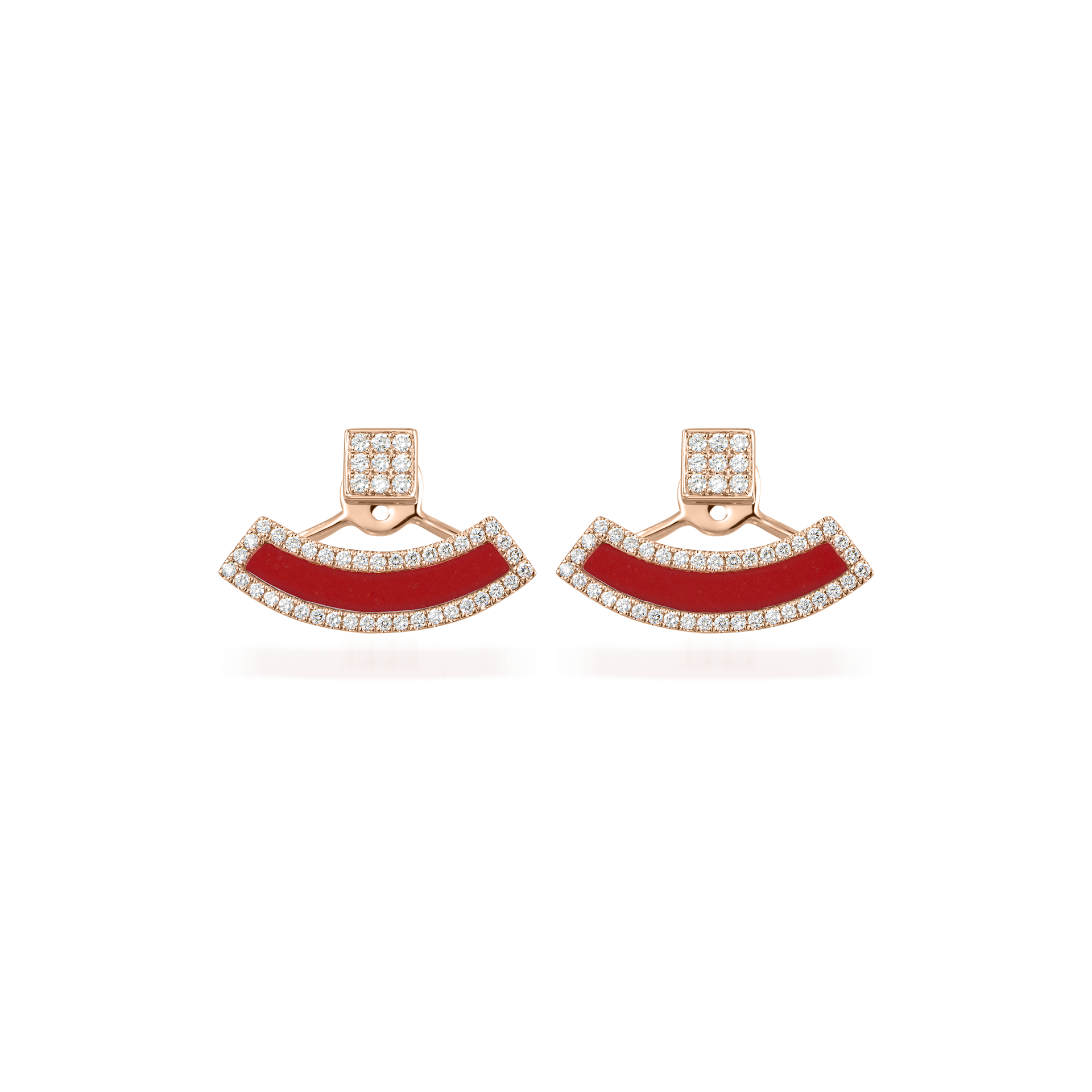 Nova Diamond and Red Coral Fan Earrings In 18K Rose Gold