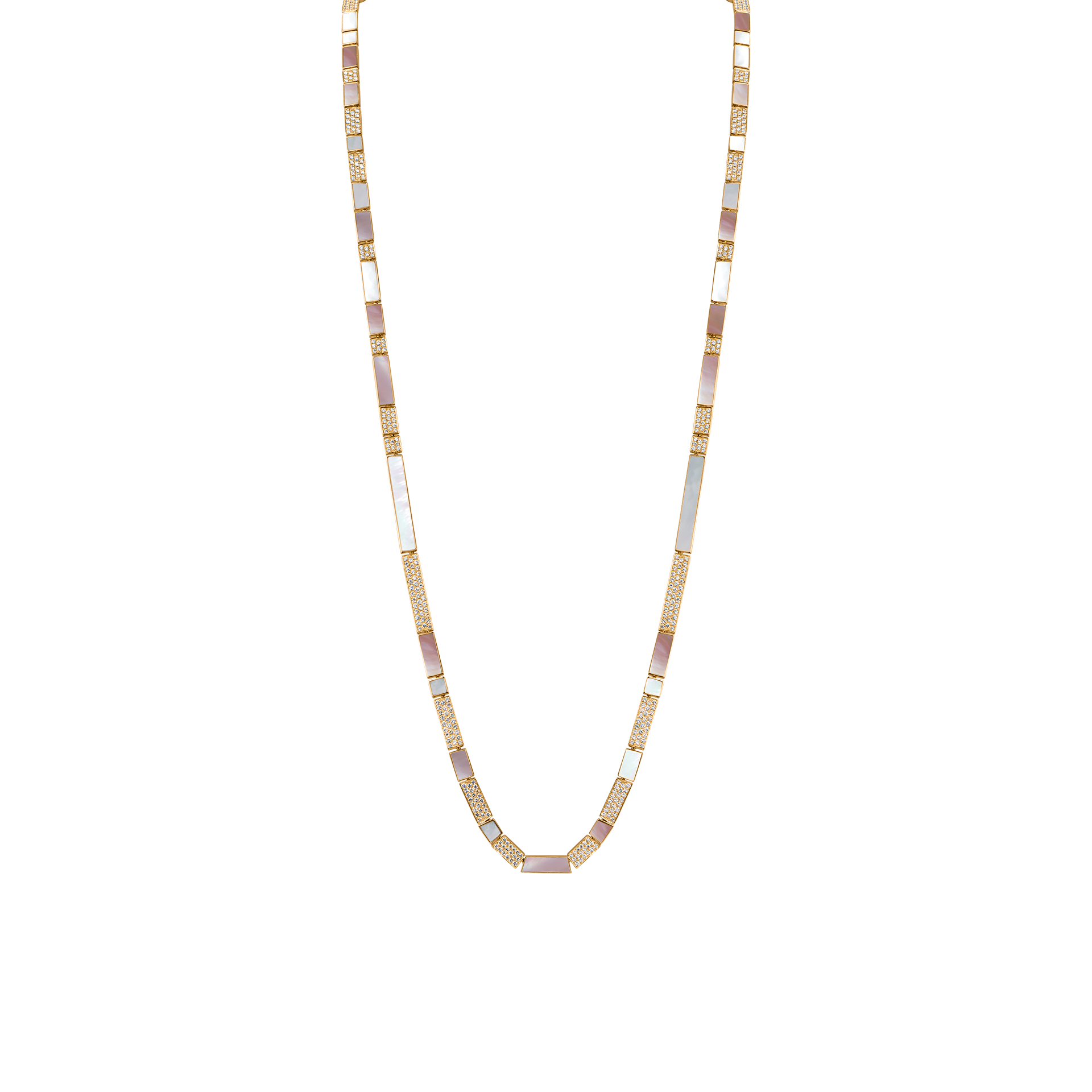 Nova Opera 34" Necklace with White Mother of Pearl, Pink Mother of Pearl and Diamond Long Chain In 18K Yellow Gold