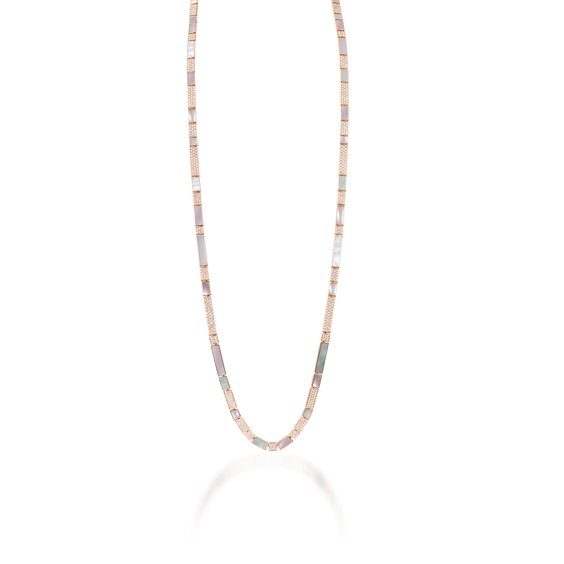 Nova Opera 31" Necklace with White Mother of Pearl, Pink Mother of Pearl and Diamond Long Chain In 18K Rose Gold